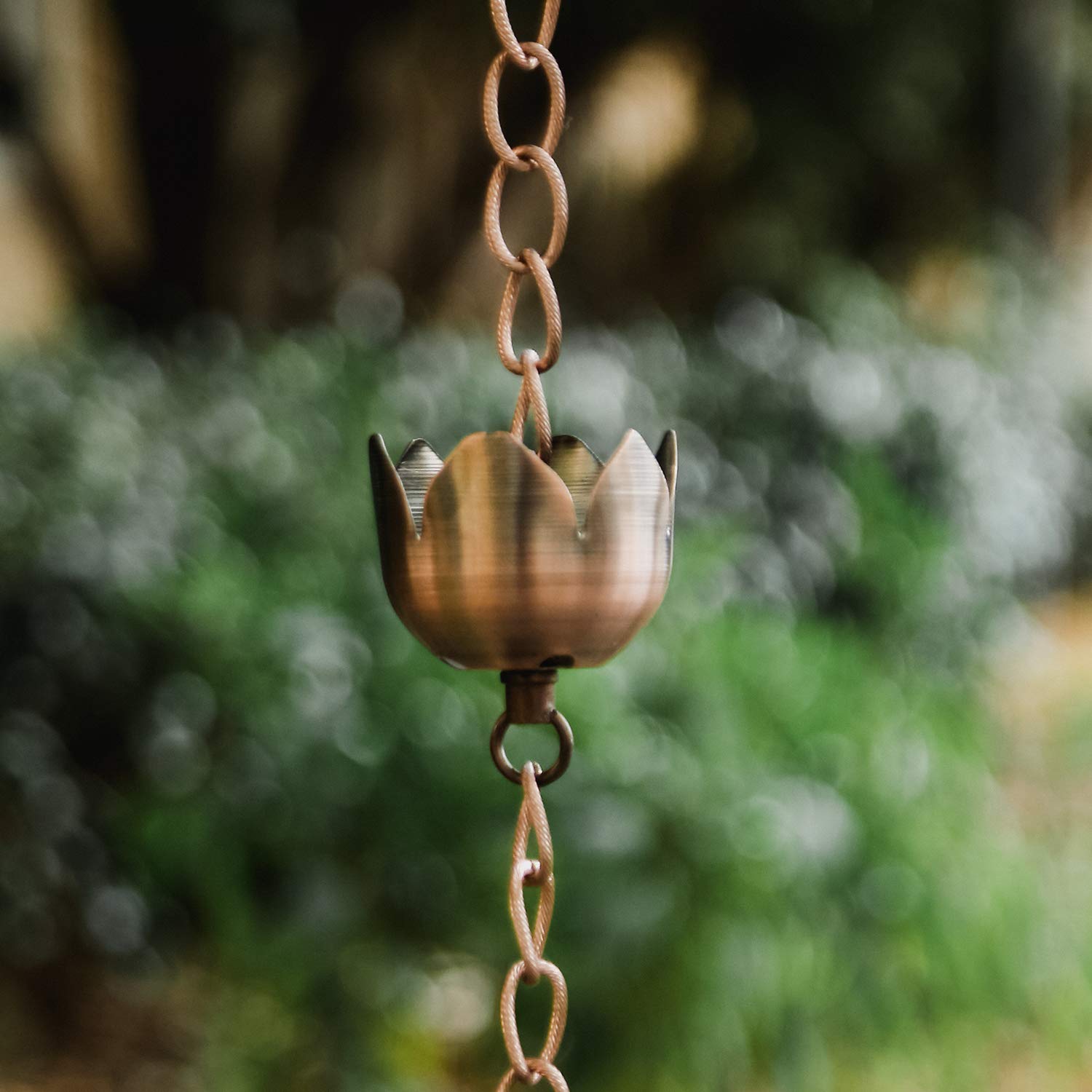 DUSVALLY 6ft Lotus Style Metal Rain Chain - Decorative Garden Rain Chains for Downspout, Home, Patio & Outdoor Decor - Perfect for Water Drainage & Zen Garden Aesthetics