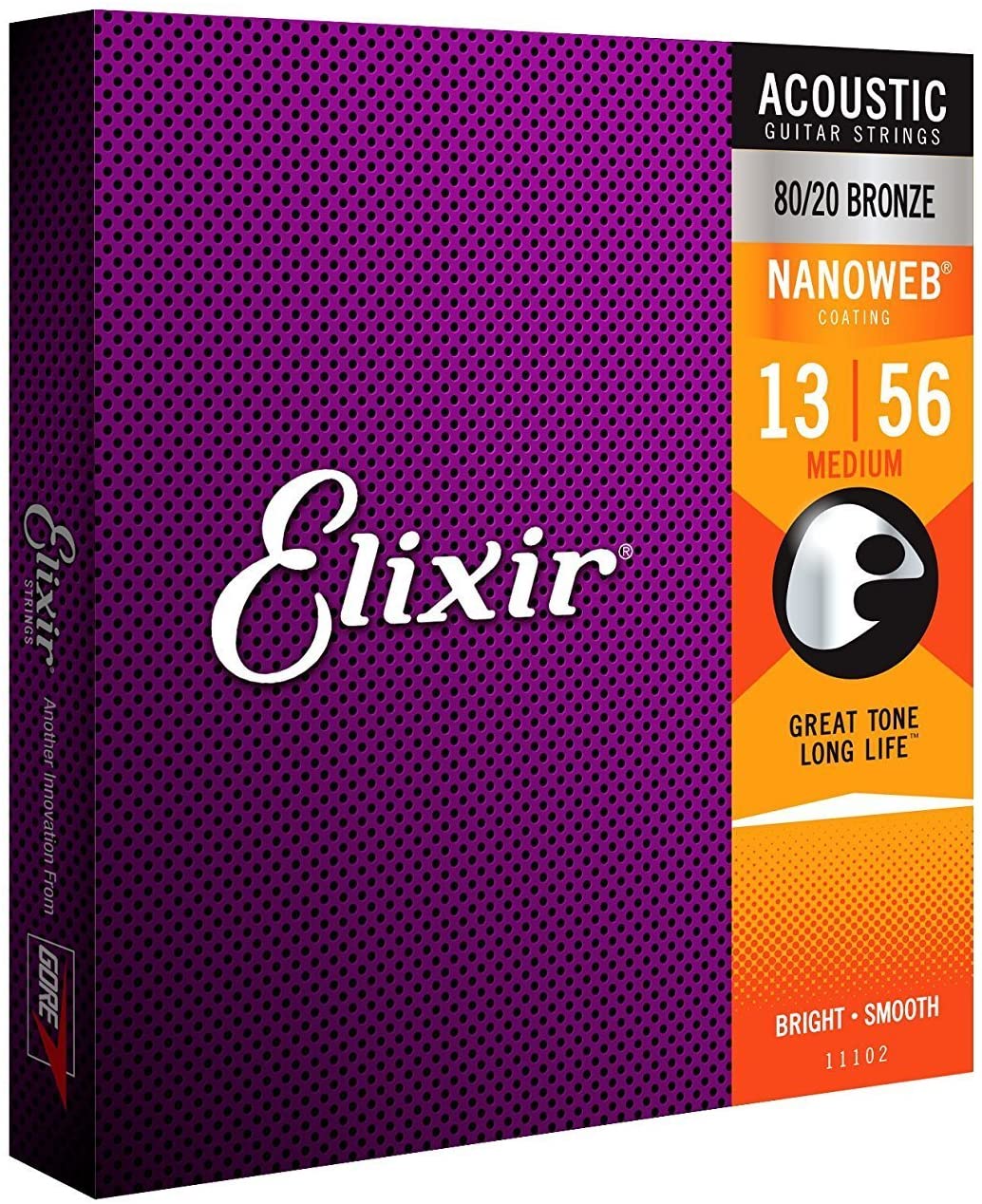 Elixir 11102 Nanoweb 80/20 Bronze Acoustic Guitar Strings - Medium Gauge (13-56) for Warm Tone & Longevity | Perfect for Fingerstyle, Strumming & Live Performances
