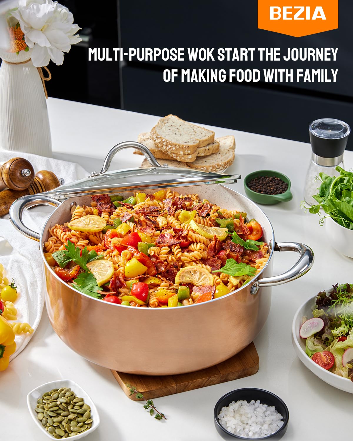 BEZIA 8 Quart Nonstick Stock Pot with Lid - Induction Compatible, Oven Safe Cooking Pot for Soups, Stews & Pasta - Perfect for Gas, Electric & All Stovetops - Ideal for Family Dinners & Meal Prep