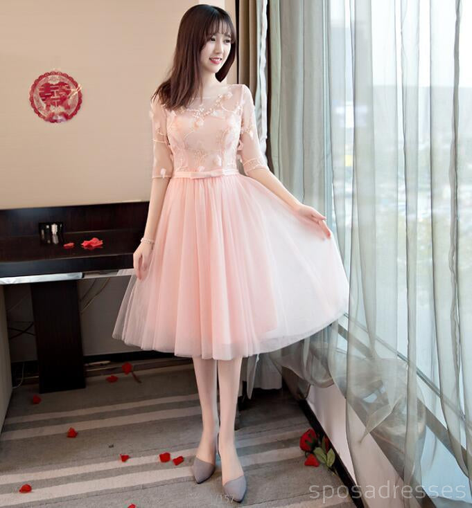 Mismatched Peach Lace Short Bridesmaid Dresses - Elegant Wedding Party Gowns for Bridesmaids (BD021) | Perfect for Beach, Garden & Summer Weddings