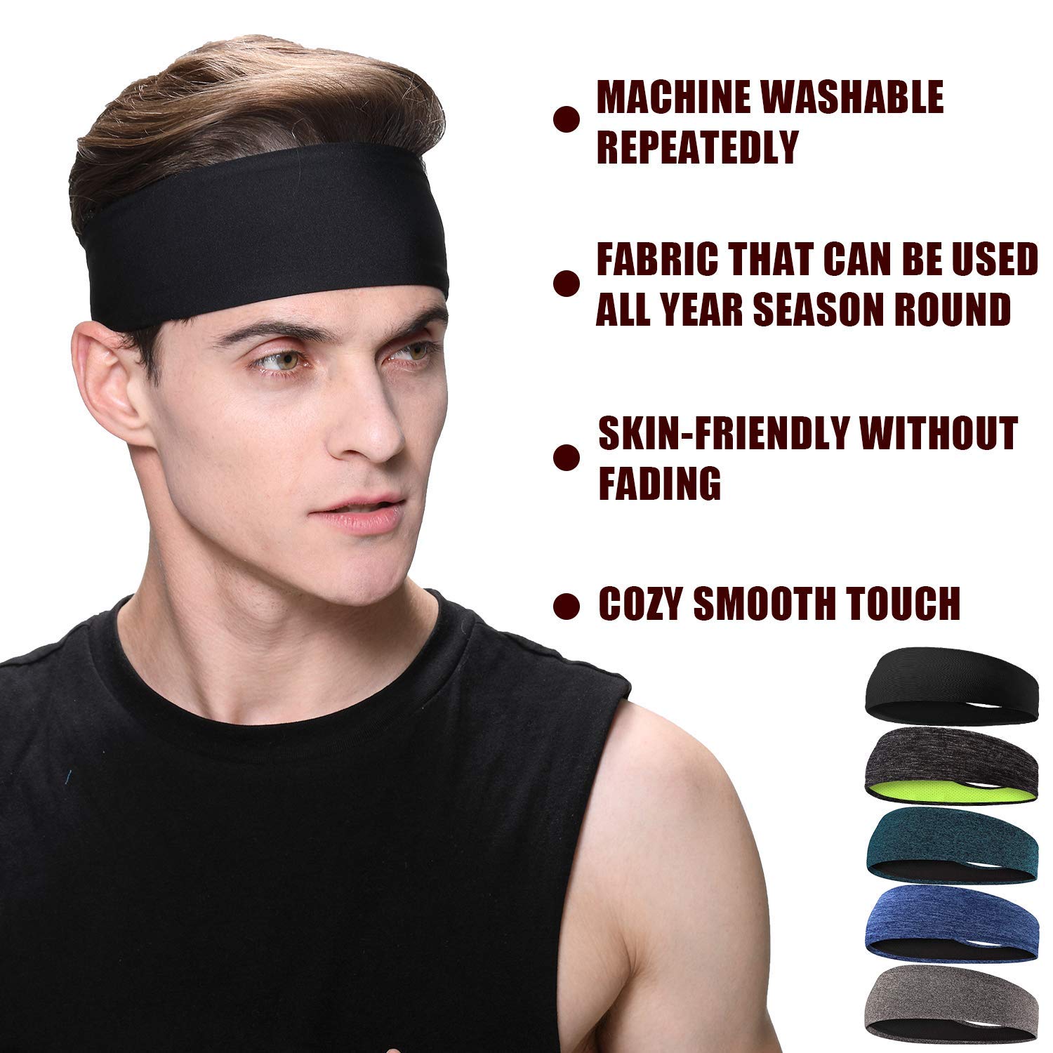 Braylin Men's Sweatbands - Breathable, Non-Slip Sports Headbands for Running, Gym & Basketball - Sweat-Wicking Workout Headbands for Men