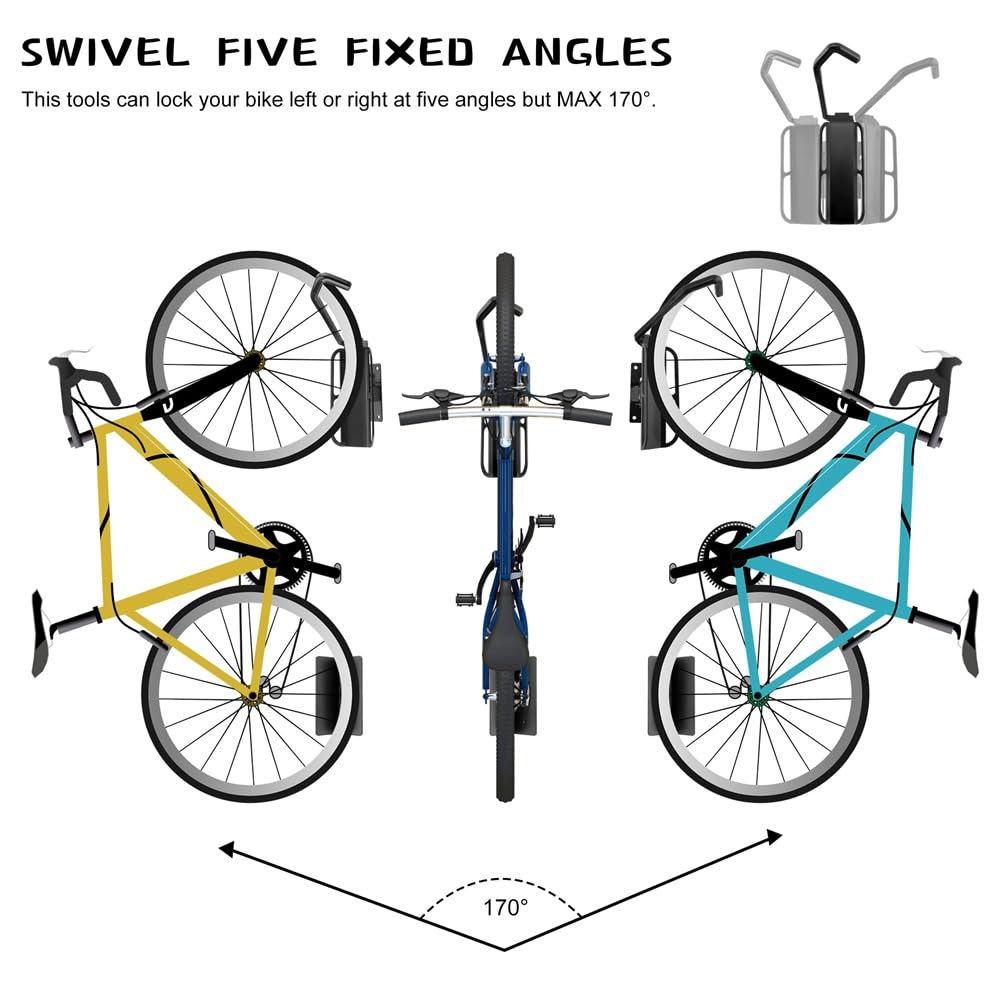 Firstrays 1 Pack Swivel Bike Wall Mount Rack - Vertical Bike Storage with Tire Tray & Hook for Garage - Perfect for Garage, Shed, or Apartment Bike Organization