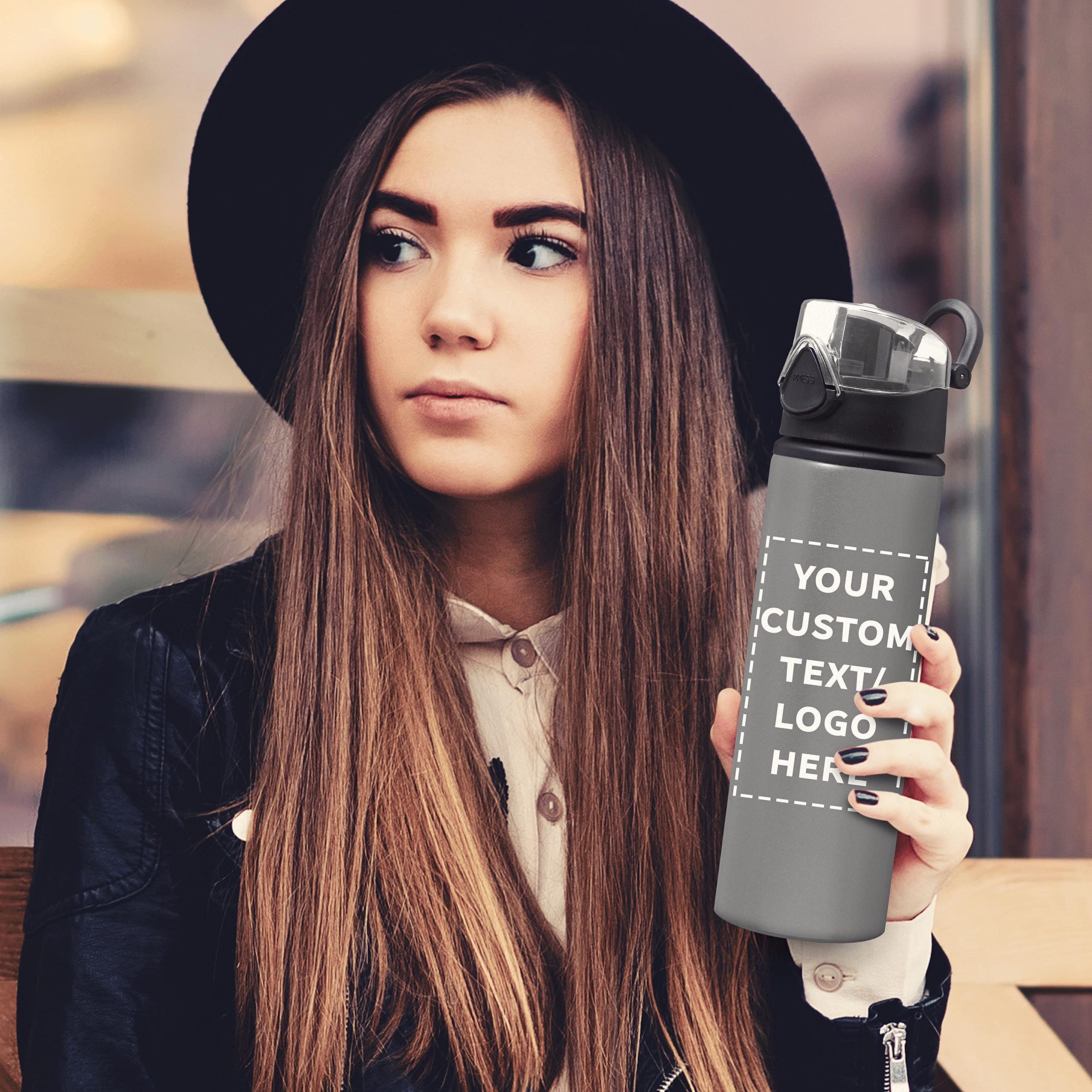 Custom 25 oz Aluminum Water Bottles with Carabiner - Set of 12 Personalized Bulk Pack (Refillable, BPA-Free) - Ideal for Gym, Hiking, Cycling, School & Office - Silver Sport Bottles for Active Lifestyle