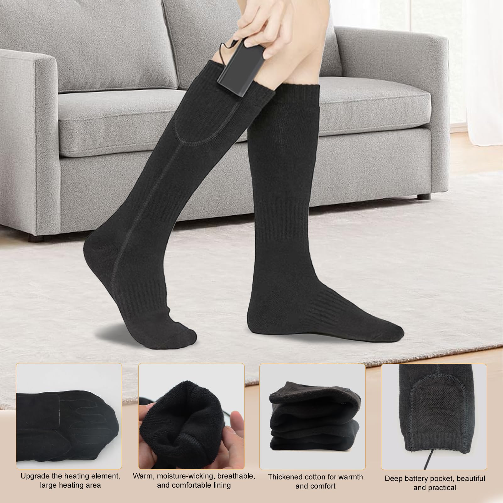 Electric Heated Socks for Men & Women - Battery Powered Winter Thermal Socks with Adjustable Heat - Perfect for Skiing, Hiking & Cold Weather Outdoor Activities