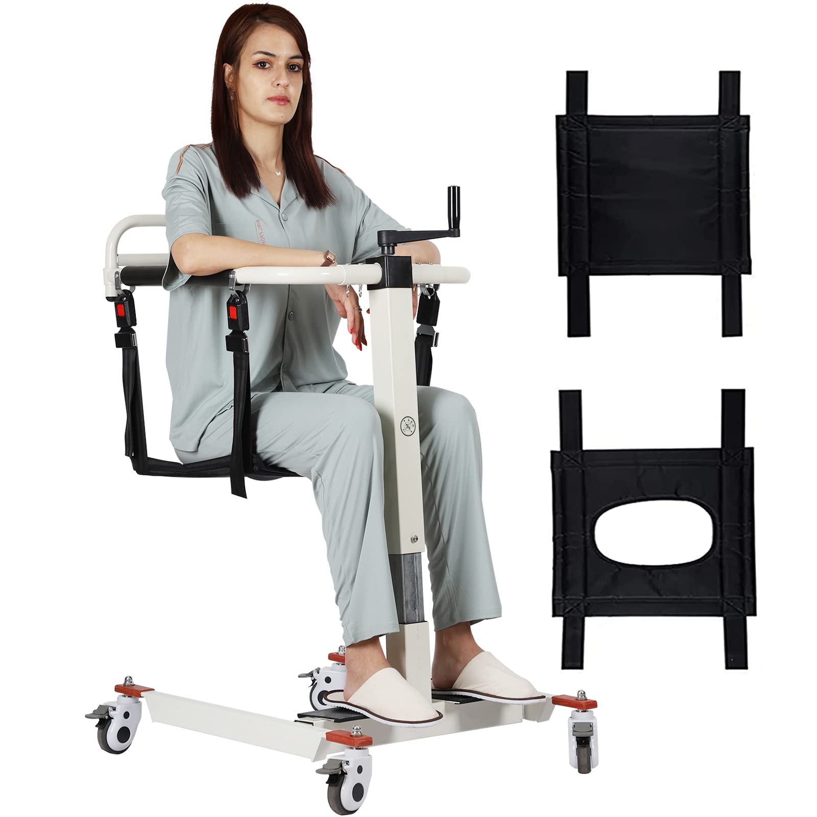BNDDUP Portable Patient Transfer Chair with 2 Seat Cushions - 275 lbs Capacity Wheelchair for Elderly & Handicapped - Home Use & Bathroom Shower Chair - Ideal for Safe Patient Lifting & Mobility Assistance