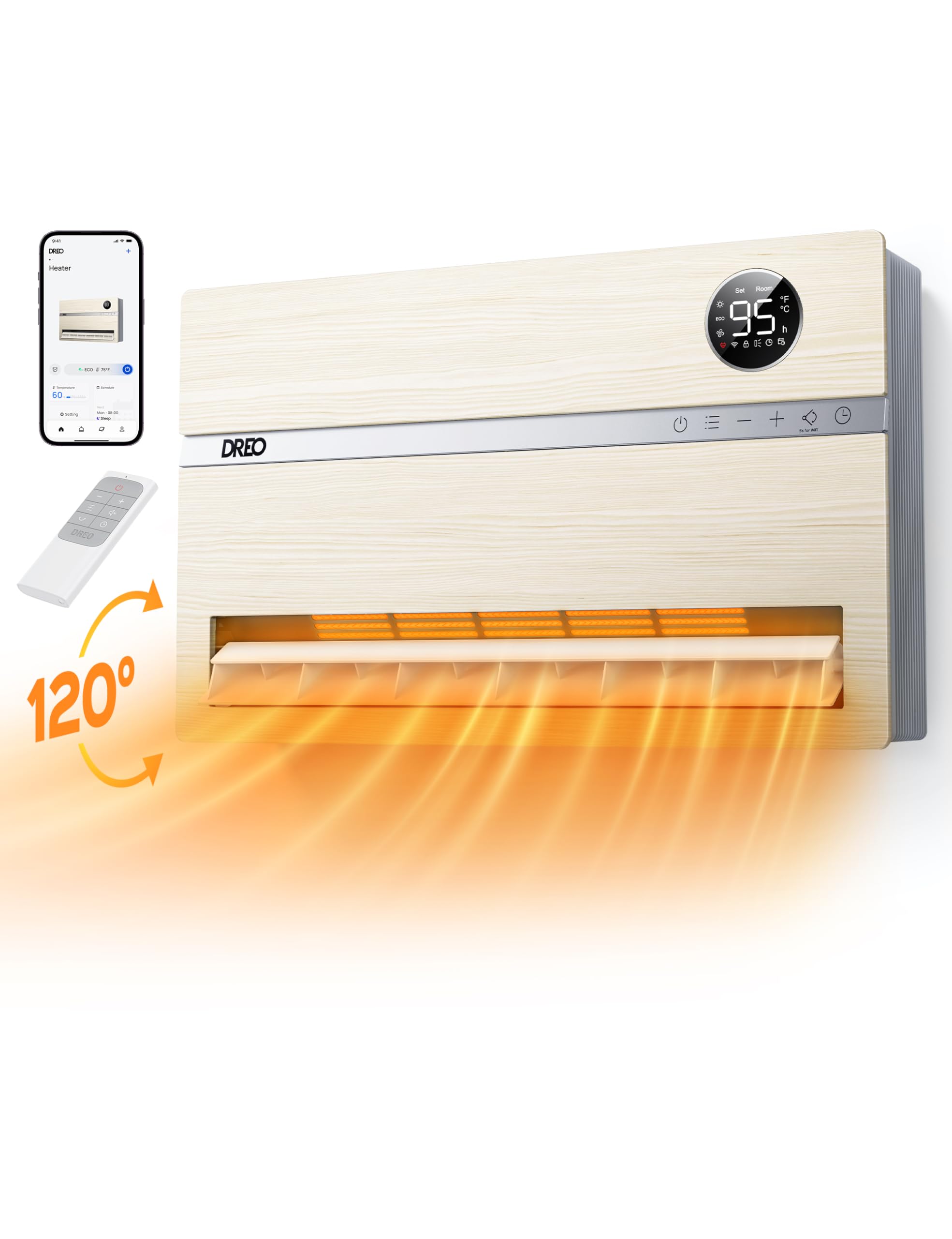 Dreo Smart Wall Heater 1500W - Alexa Compatible Electric Space Heater with 120° Oscillation, Adjustable Thermostat & Remote Control - Perfect for Bedroom, Office & Indoor Use - 24H Timer, Easy Mount Installation - WH719S