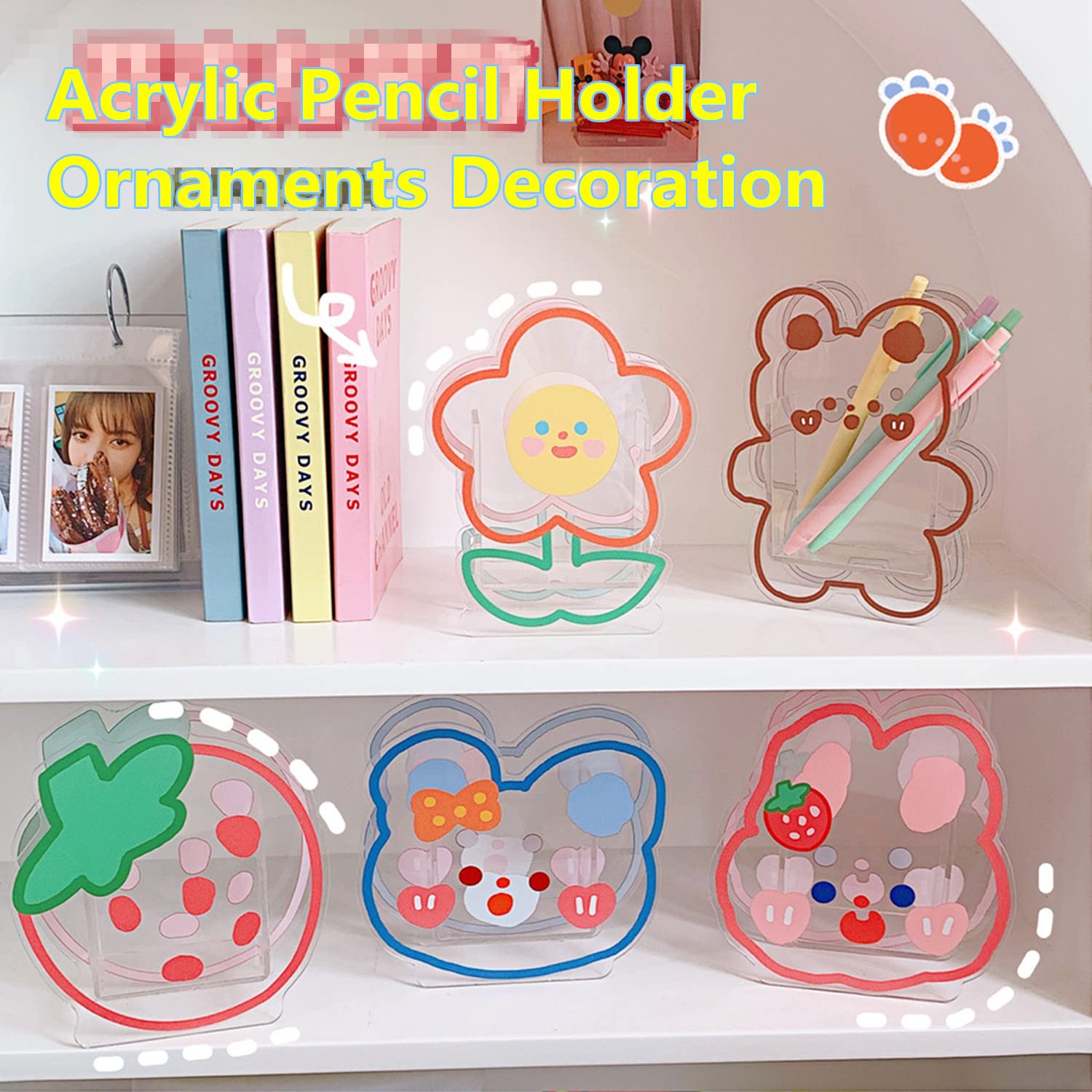 Bear Shaped Acrylic Pen Pencil Brush Holder - Cute Animal Organizer for Office, Makeup, Desktop - Geometric Transparent Flower Vase Decoration (Brown Bear) 5.5 x 1.7 x 5.9 inches - Perfect for Home, Office & Gift Giving