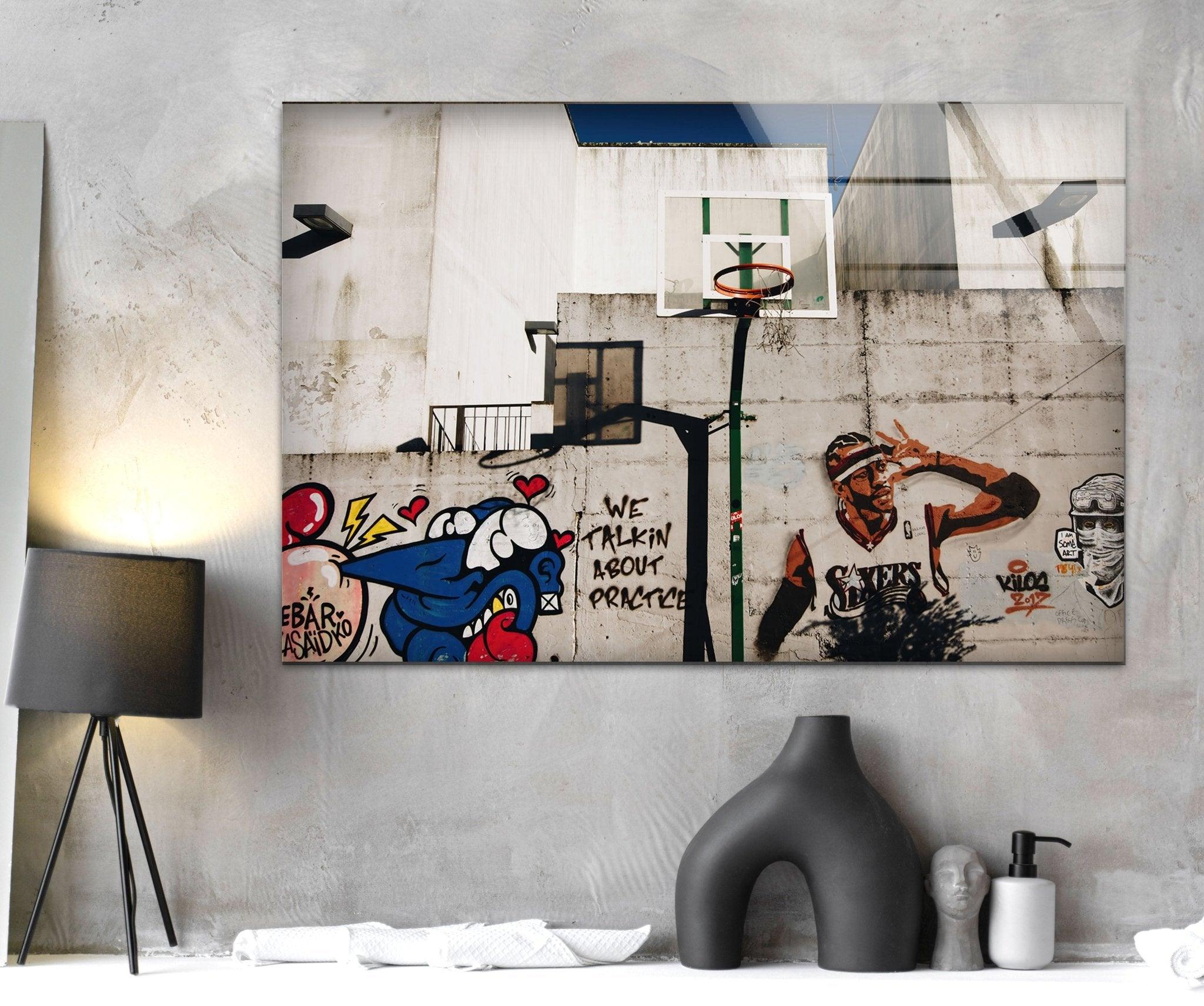 Banksy Graffiti Art Glass Wall Decor - Modern Urban Home & Office Artwork for Living Room, Bedroom or Office Space