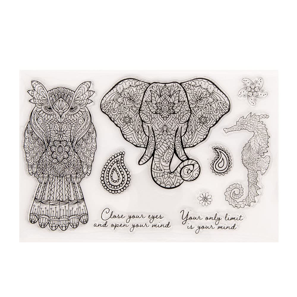 LZBRDY 5.1x7.9 Inch Floral Owl Elephant Seahorse Clear Silicone Stamps for Card Making, Scrapbooking - Perfect for Birthday, Thanksgiving & Christmas DIY Crafts