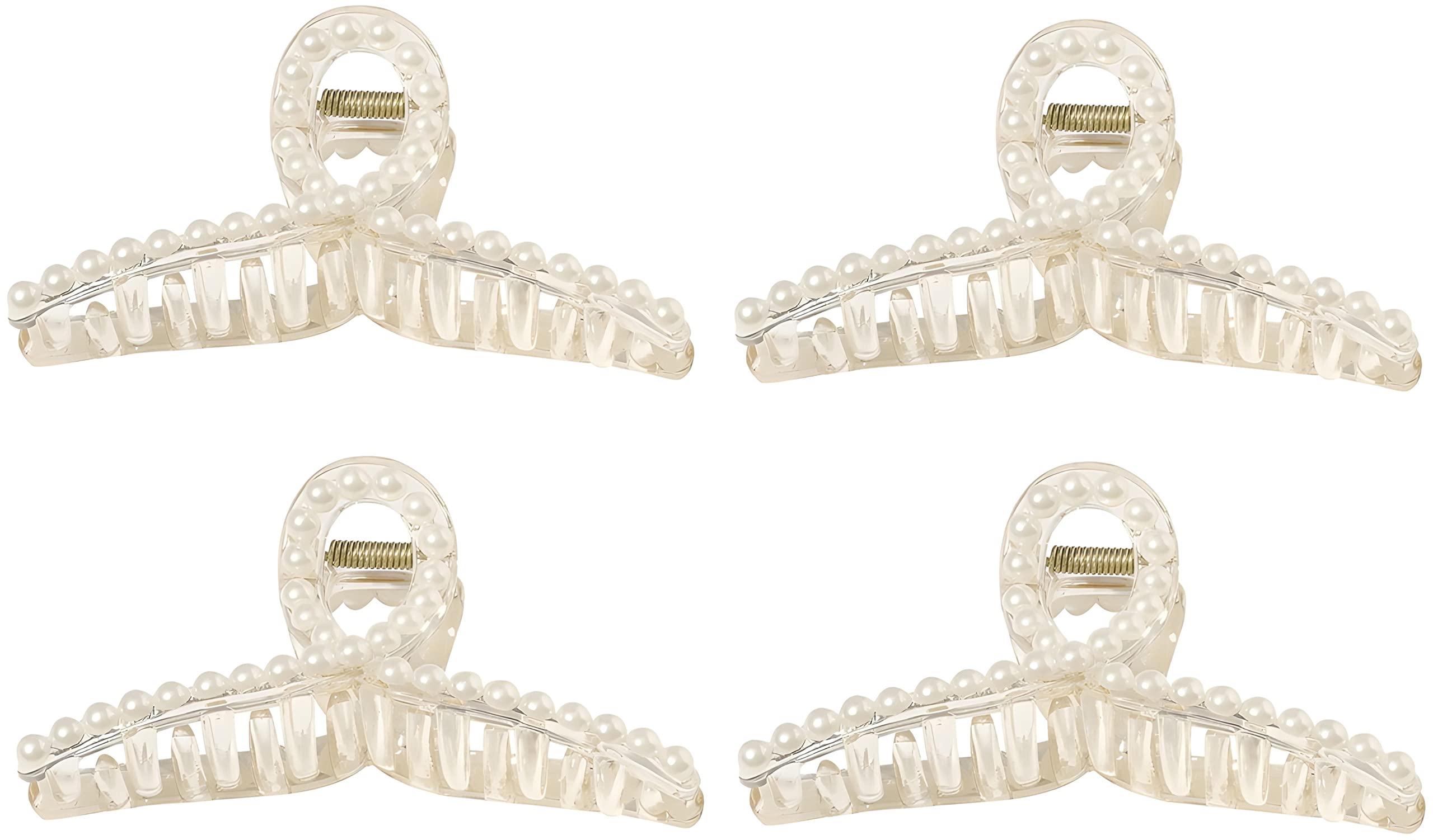 BellaStella Small Pearl Large Hair Claw Clip - Strong Hold Hair Clutcher for Women & Girls (4-Pack) - Perfect for Updos, Ponytails & Everyday Hairstyles