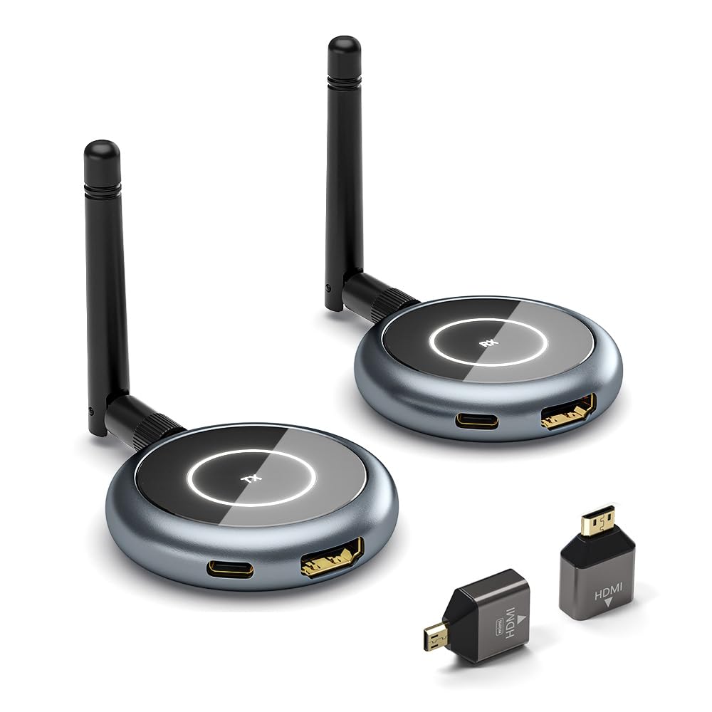 AIMIBO Wireless HDMI Extender 1X4 with Multiple Receivers - 5G HDMI Wireless Transmitter & Receiver for 1080P@60Hz Streaming - Use Phone as Monitor via App - Works with Laptop, TV Box, DSLR to TV (165FT/50M Range) - Perfect for Home Theater, Gaming, and Presentations