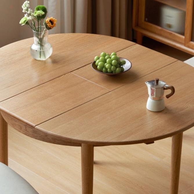 Solid Oak & Ash Wood Extendable Round Dining Table - Expandable for 4 to 8 People - Perfect for Small Spaces, Family Dinners & Entertaining Guests