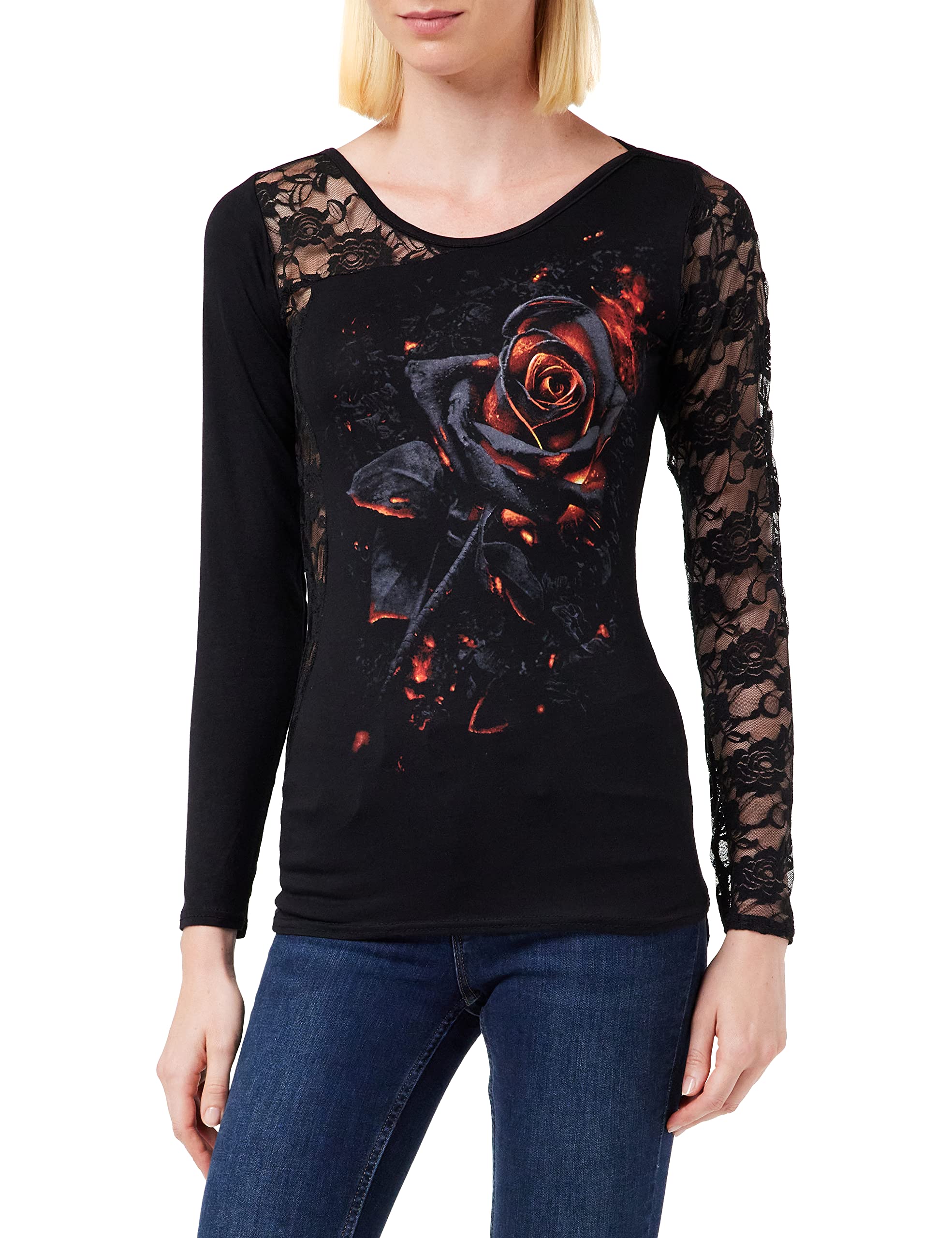 Spiral Burnt Rose Lace One Shoulder Top Black - Elegant Women's Party Wear for Evening Events & Date Nights