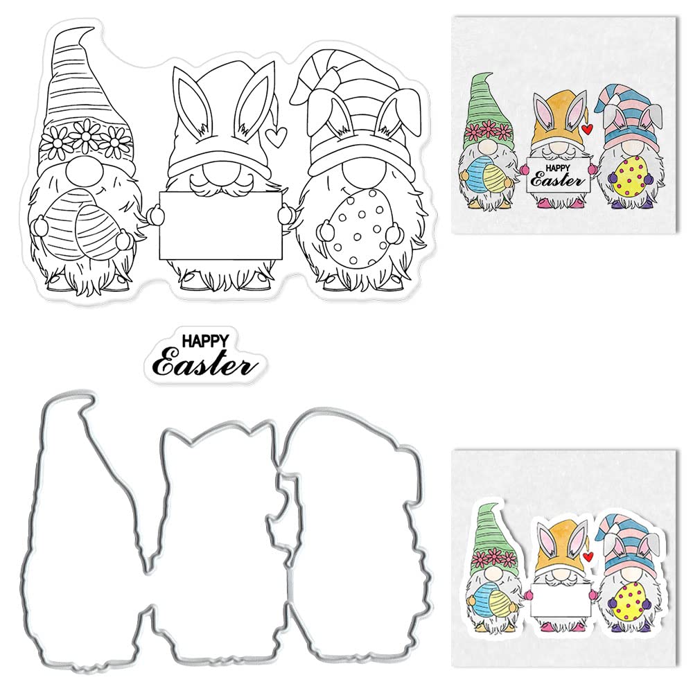 Easter Gnome Metal Die Cuts for Card Making - Rabbit Dwarf Cutting Dies with Easter Words Banner - Scrapbooking Stencils & Embossing Templates for DIY Greeting Cards, Photo Albums, and Home Decor - Perfect for Easter Crafts, Holiday Decorations, and Gift Making