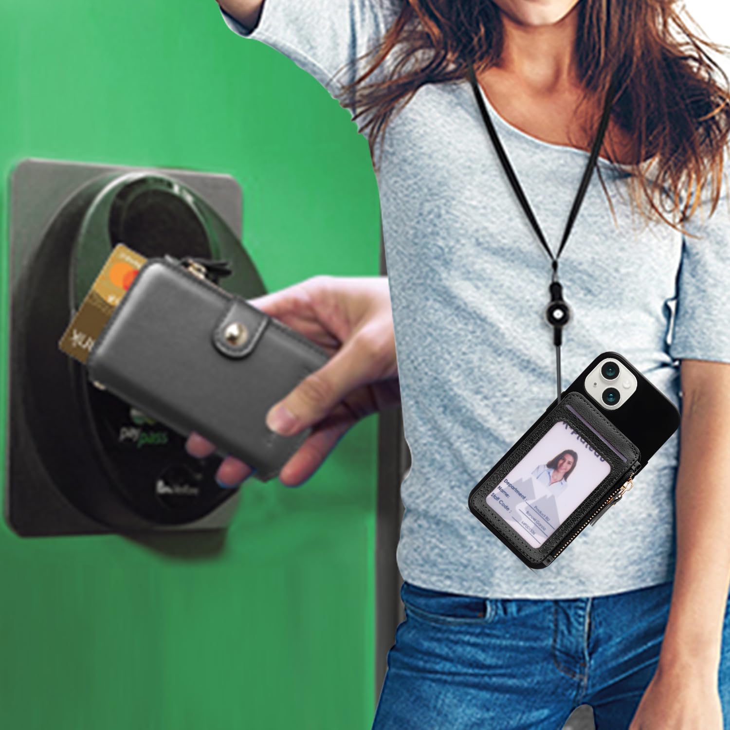 M-Plateau Phone Wallet with Zipper Coin Purse & Lanyard - Card Holder Case Compatible with iPhone 14/13/12 & Most Smartphones (Black) | Perfect for Travel, Shopping & Everyday Use