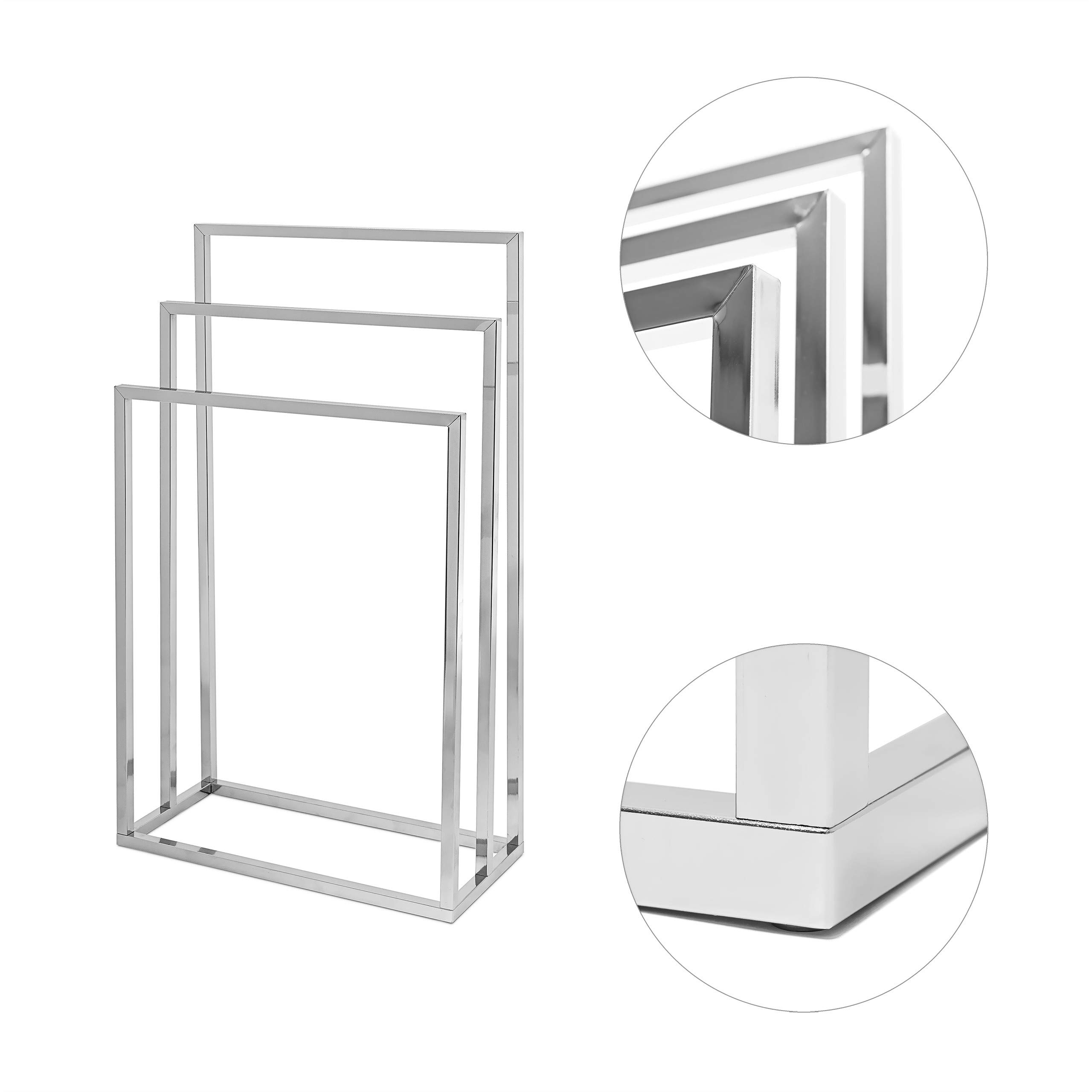 Chrome-Plated Stainless Steel 3-Arm Towel Stand - 82.5 x 46 x 21cm Modern Bathroom Towel Holder with 3 Rails for Large Towels - Metallic Silver Finish | Perfect for Spa, Hotel & Luxury Home Bathroom Decor