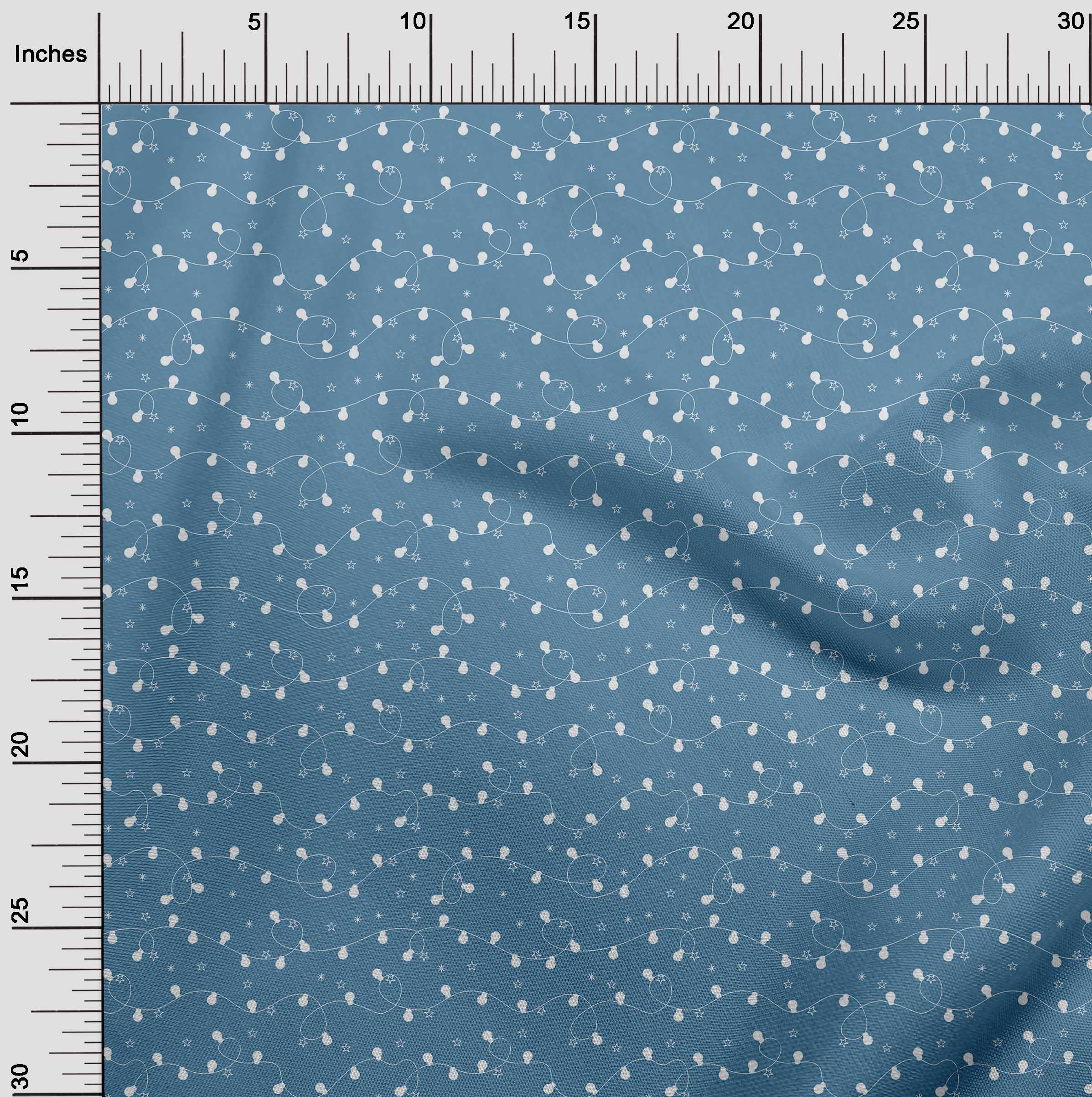 oneOone Polyester Spandex Medium Blue Star & Baubles Print Fabric - 56 Inch Wide Dress Material by The Yard | Perfect for DIY Dresses, Holiday Costumes & Home Decor Projects | Ideal for Christmas Decorations, Party Outfits & Crafting Projects