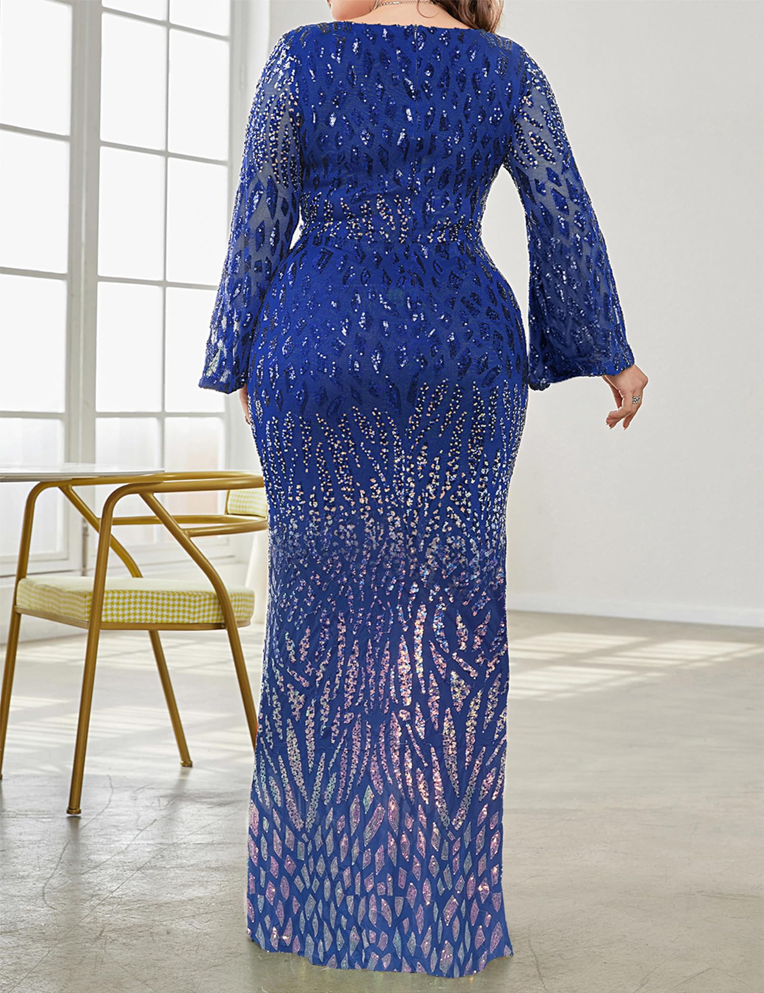 Meilun Plus Size Half Sleeve Sequin Evening Gown - Elegant Formal Party Long Dress for Wedding Guest, Prom, Cocktail & Special Occasions