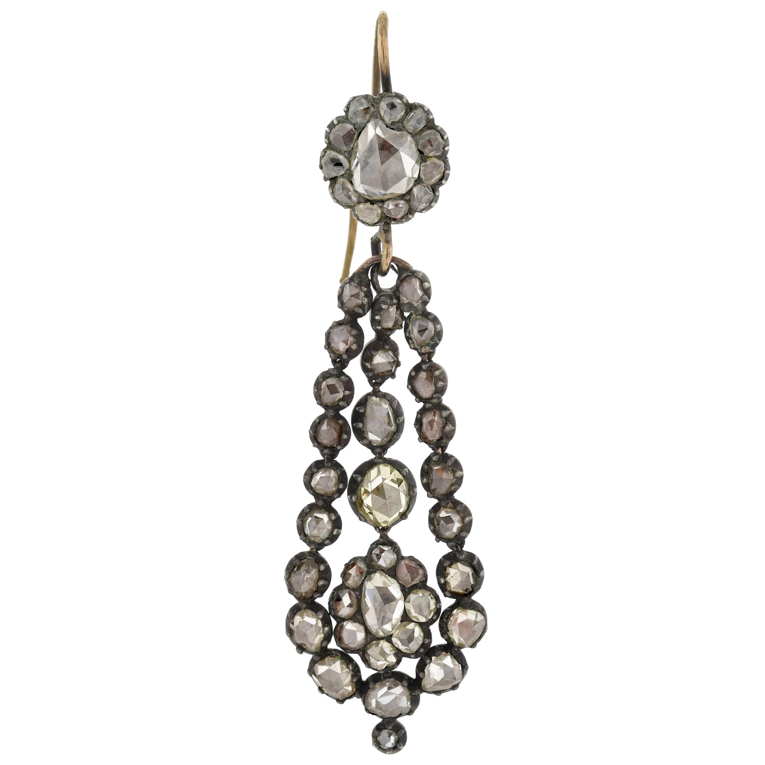 Georgian Era Sterling Silver & 18K Rose Cut Diamond Teardrop Earrings - Vintage Jewelry for Weddings & Special Occasions