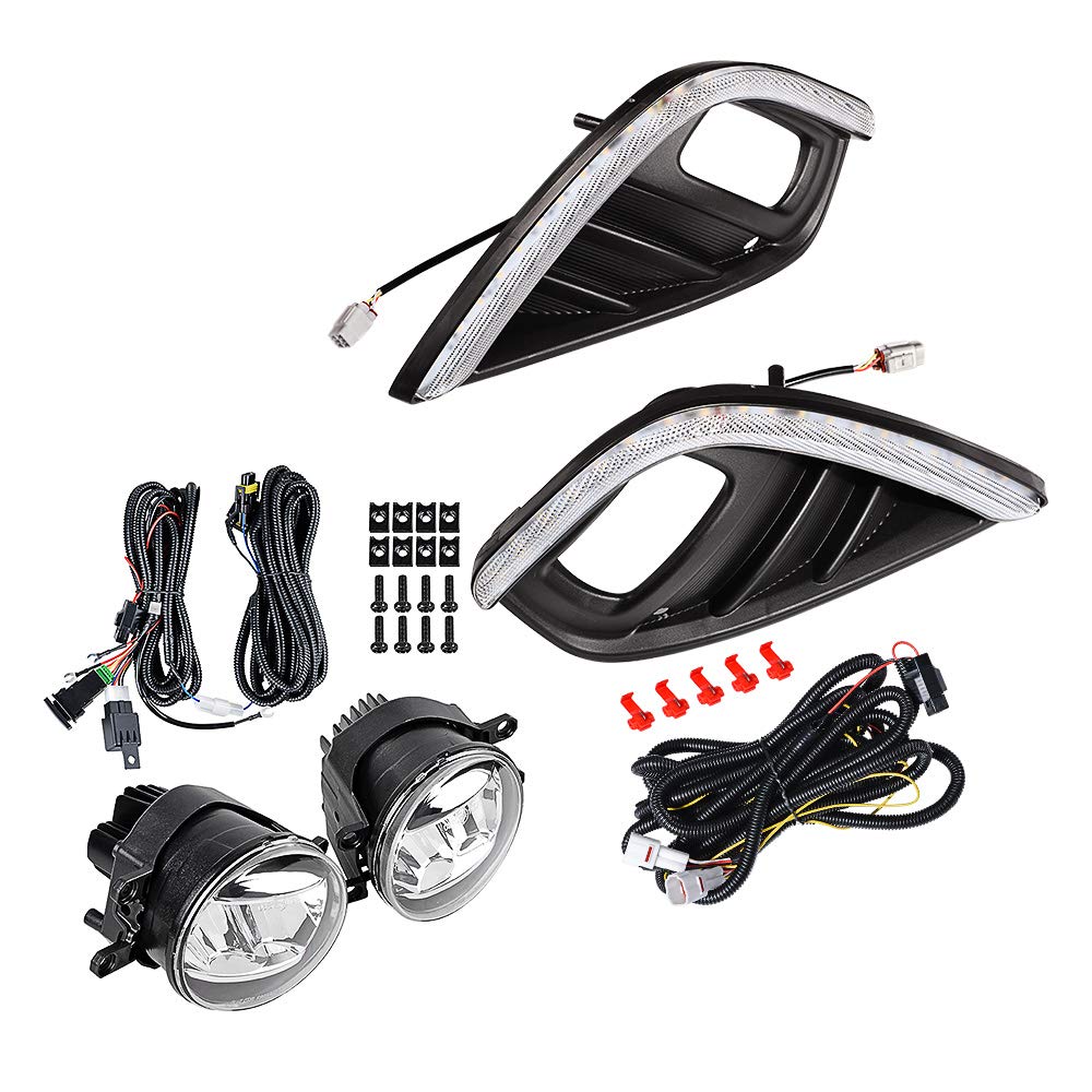 2018-2020 Toyota Camry XSE SE LED DRL Daytime Running Lights with Yellow Turn Signal & Fog Light Assembly - Upgrade Your Car's Style & Safety for Night Driving and Bad Weather