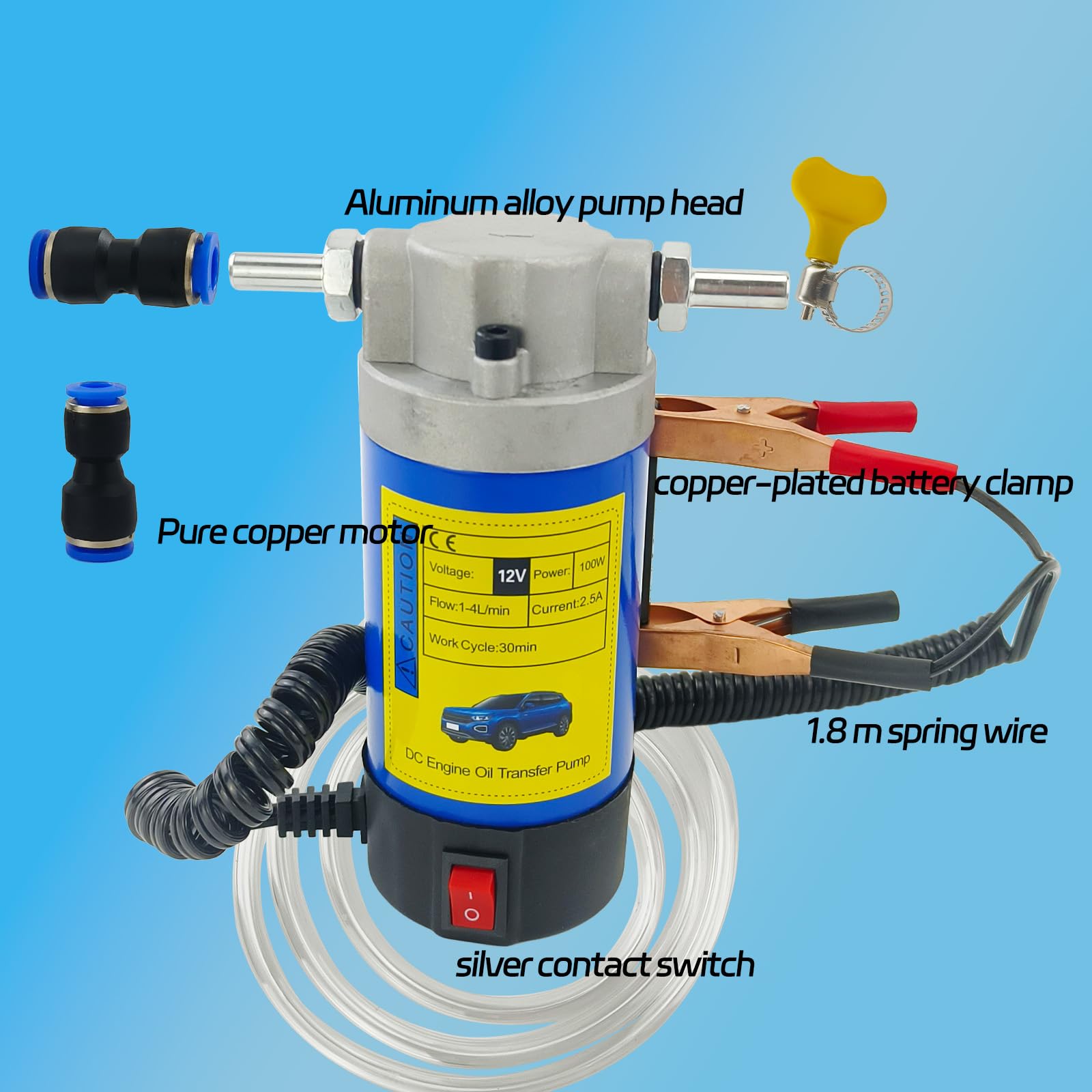 100W Electric Oil Diesel Fluid Transfer Pump with Tubes - High Power Gear Pump for Car, Marine, RV, Boat & Motorcycle - Ideal for Engine Oil Changes, Fuel Transfer & Fluid Extraction