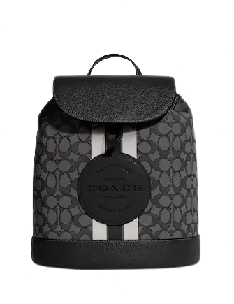 Coach Dempsey Drawstring Backpack - Signature Jacquard Fabric with Coach Patch & Stripe Design - Perfect for School, Travel & Everyday Use