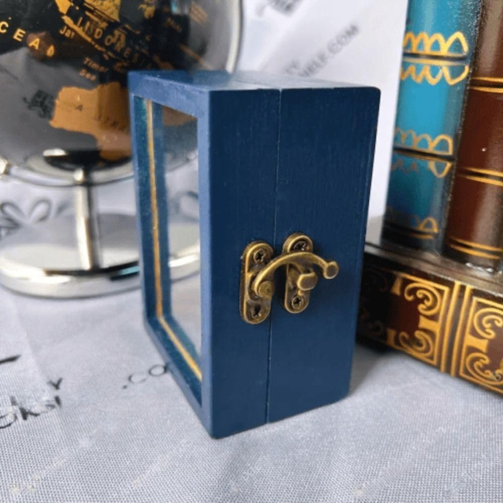 4 Inch Mini Pocket Anxiety Bookshelf - Stress Reliever with 60 Miniature Book Matchboxes - Display Case Cabinet Decor for Book Lovers - Small Blue Shelf - Perfect for Office Desk, Bookshelf Decoration & Unique Gift Idea