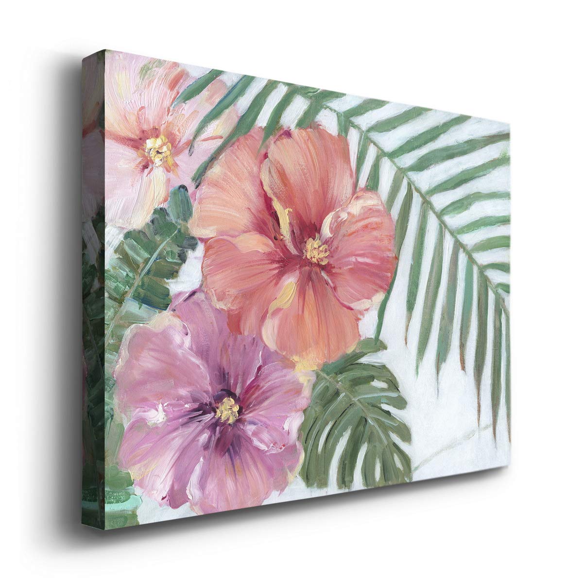 Modern Pinkish Red Hibiscus Flower Canvas Wall Art - 8