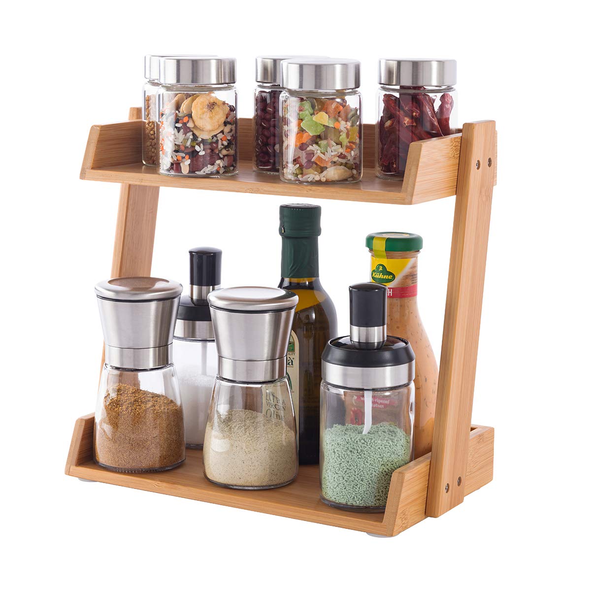 GOBAM 2-Tier Bamboo Cabinet Shelf Organizer - Kitchen Countertop & Cupboard Storage Spice Rack | Perfect for Pantry, Bathroom, and Office Organization