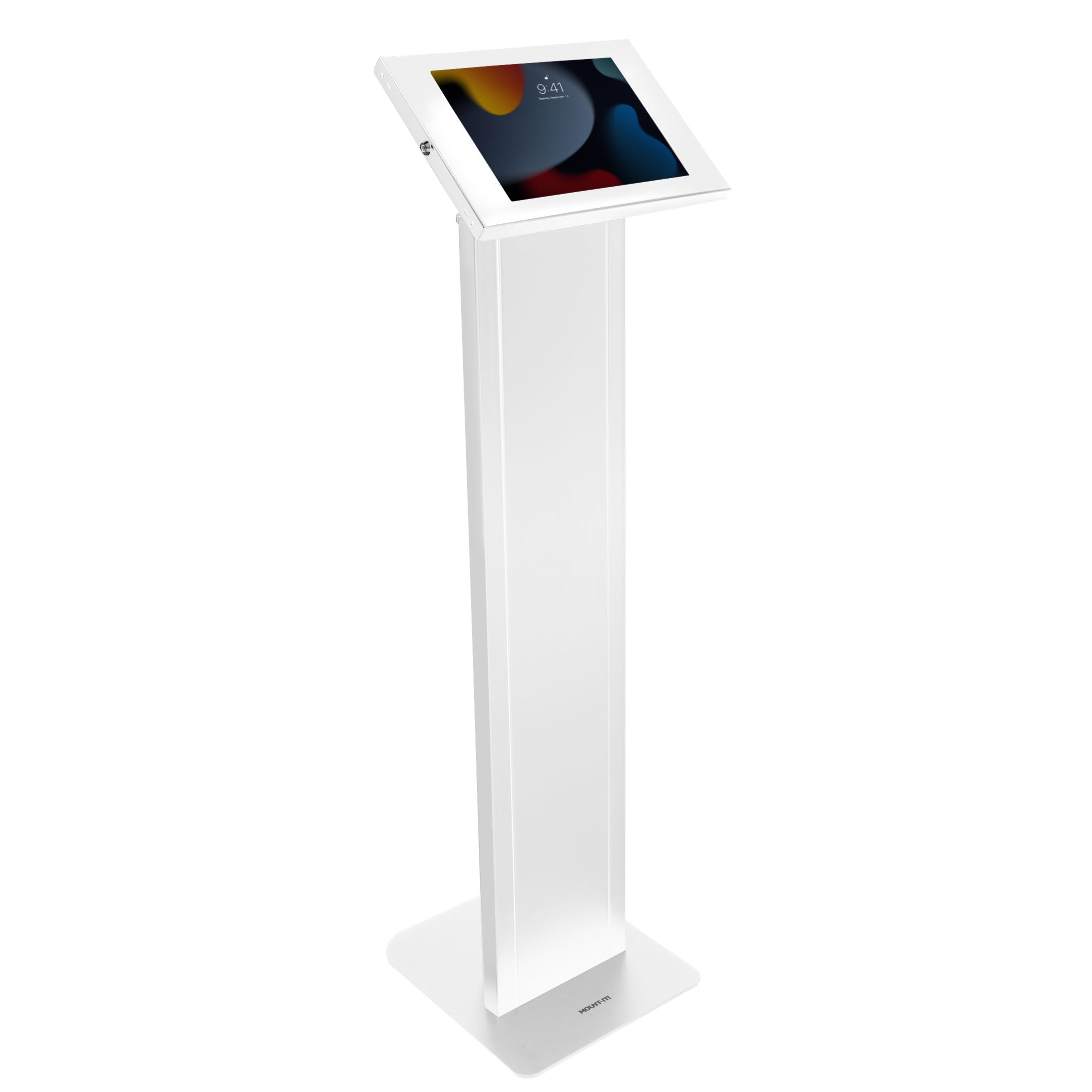 Mount-It! Anti-Theft Tablet Floor Stand Kiosk - Secure Locking Tablet Mount with Universal Enclosure for iPad 7-10, iPad Pro, iPad Air (10.2 inch & 10.9 inch) - White | Perfect for Retail Stores, Restaurants, Museums & Public Spaces