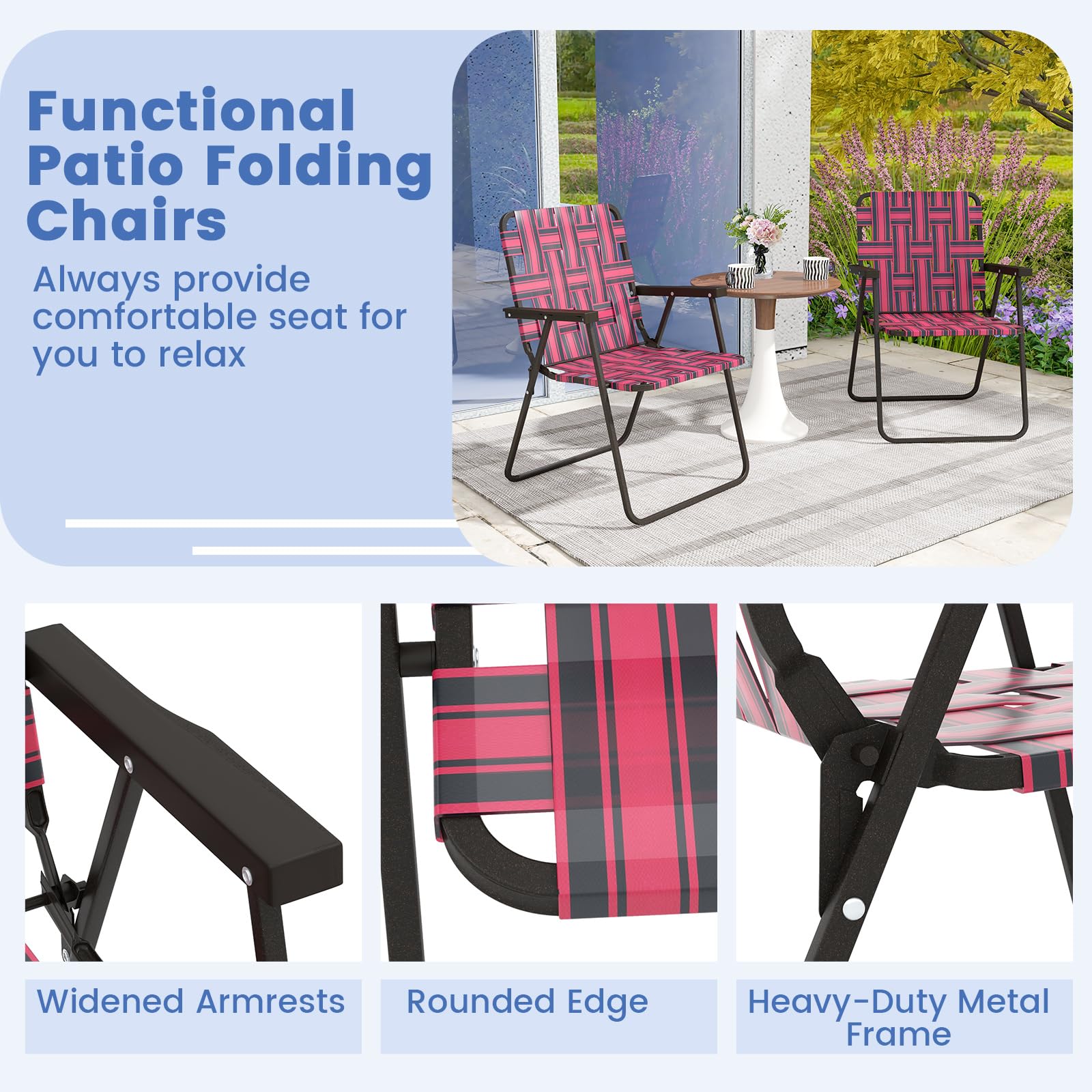 Tangkula 6-Pack Folding Lawn Chairs - Heavy Duty Metal Frame Webbed Patio Chairs with Wide Armrests | Portable Outdoor Dining Chairs for Backyard, Camping, Beach & Poolside | Perfect for Picnics, BBQs and Summer Relaxation
