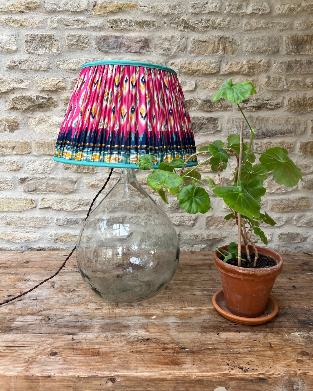 41cm Pink, Blue, Gold & Green Silk Sari Lampshade - Elegant Home Decor for Living Room, Bedroom & Boho Style Interior Design
