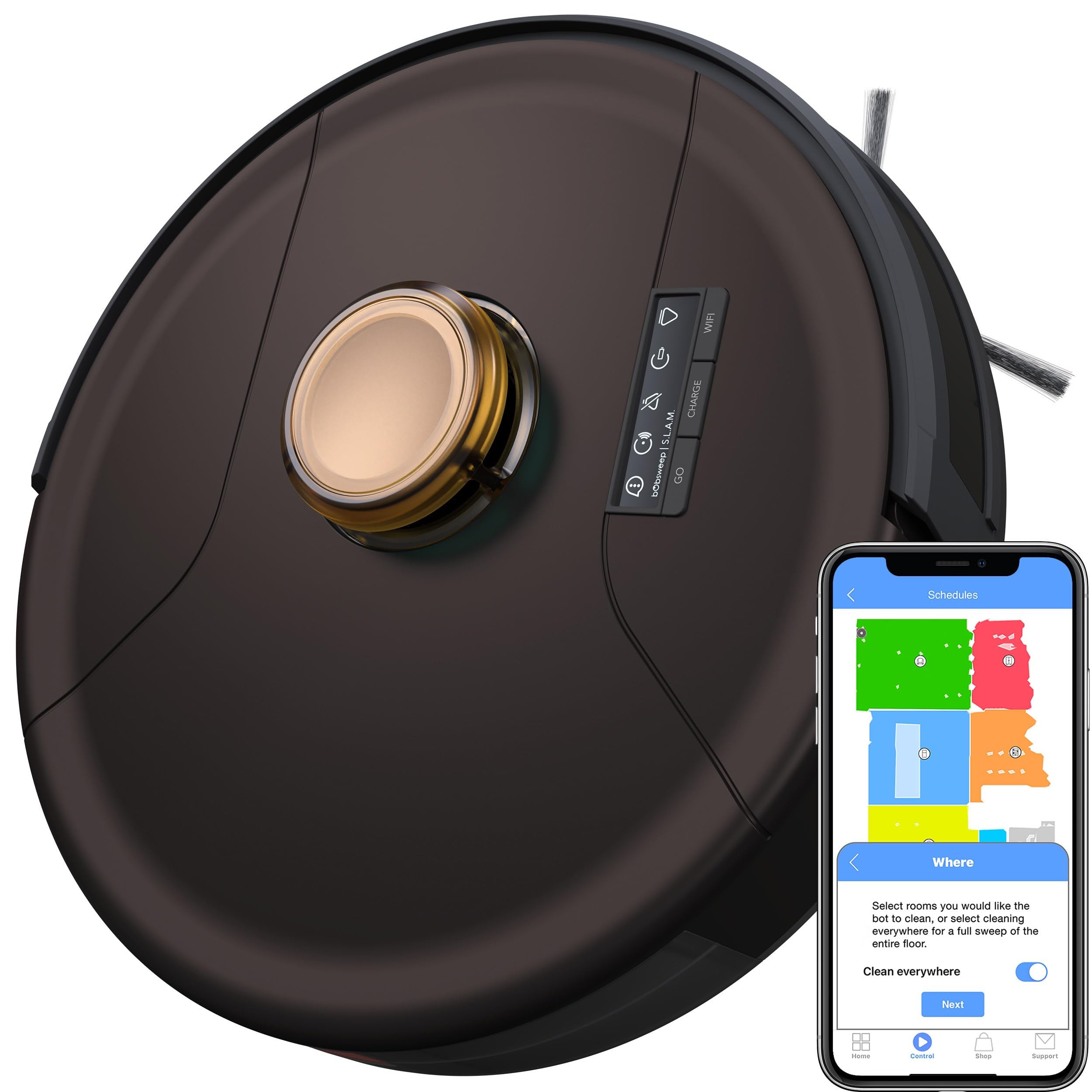 bObsweep Austin Robotic Vacuum Cleaner for Hardwood Floors & Carpets - Smart WiFi Connected, Self-Charging, Espresso Color - Perfect for Pet Hair & Home Cleaning