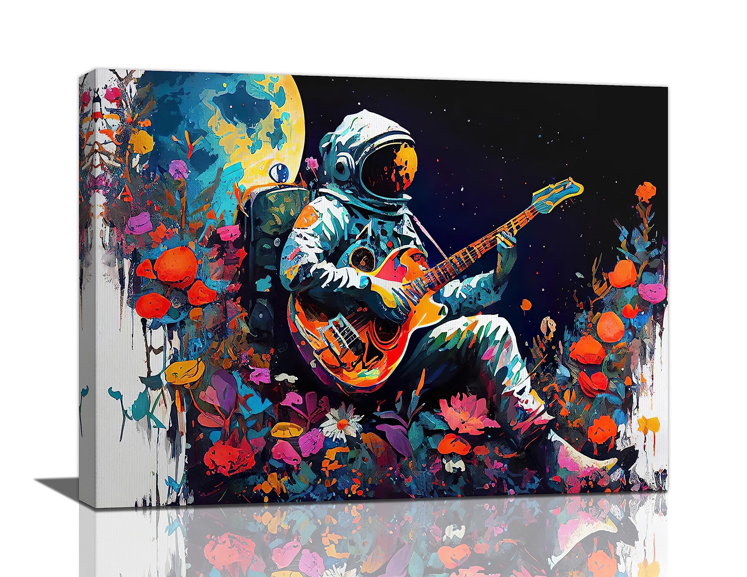 Graffiti Astronaut Wall Art - Banksy Inspired Outer Space Canvas Painting - Modern Street Art Decor for Living Room, Bedroom & Bathroom - Framed 12