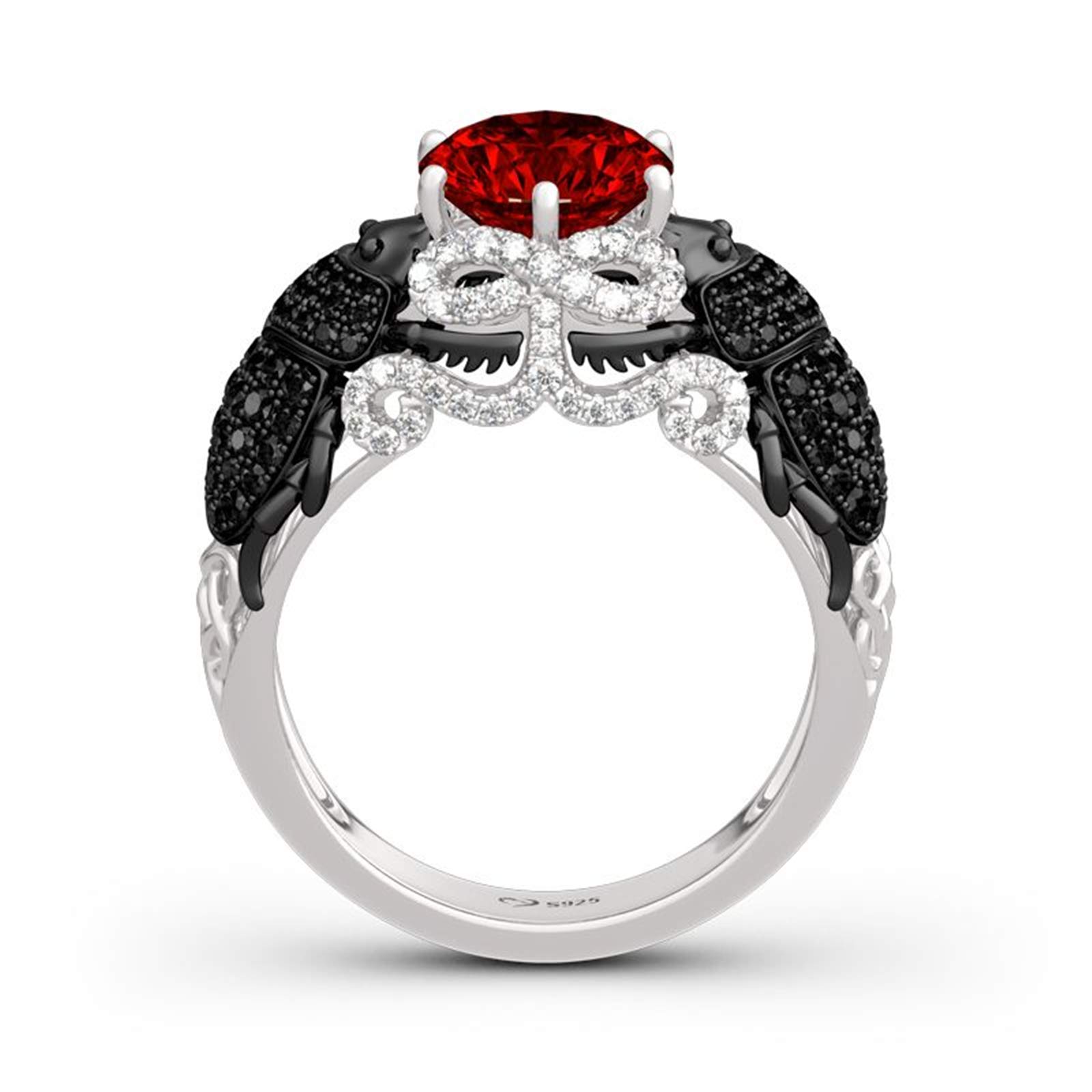 Jeulia Sterling Silver Insect Magic Scarab Ring for Women - Round Cut Elegant Jewelry for Wife, Girlfriend, Engagement, Wedding, Anniversary, Christmas & Birthday Gift - Comes with Jewelry Box - Perfect for Everyday Wear, Special Occasions & Fashion Accessories