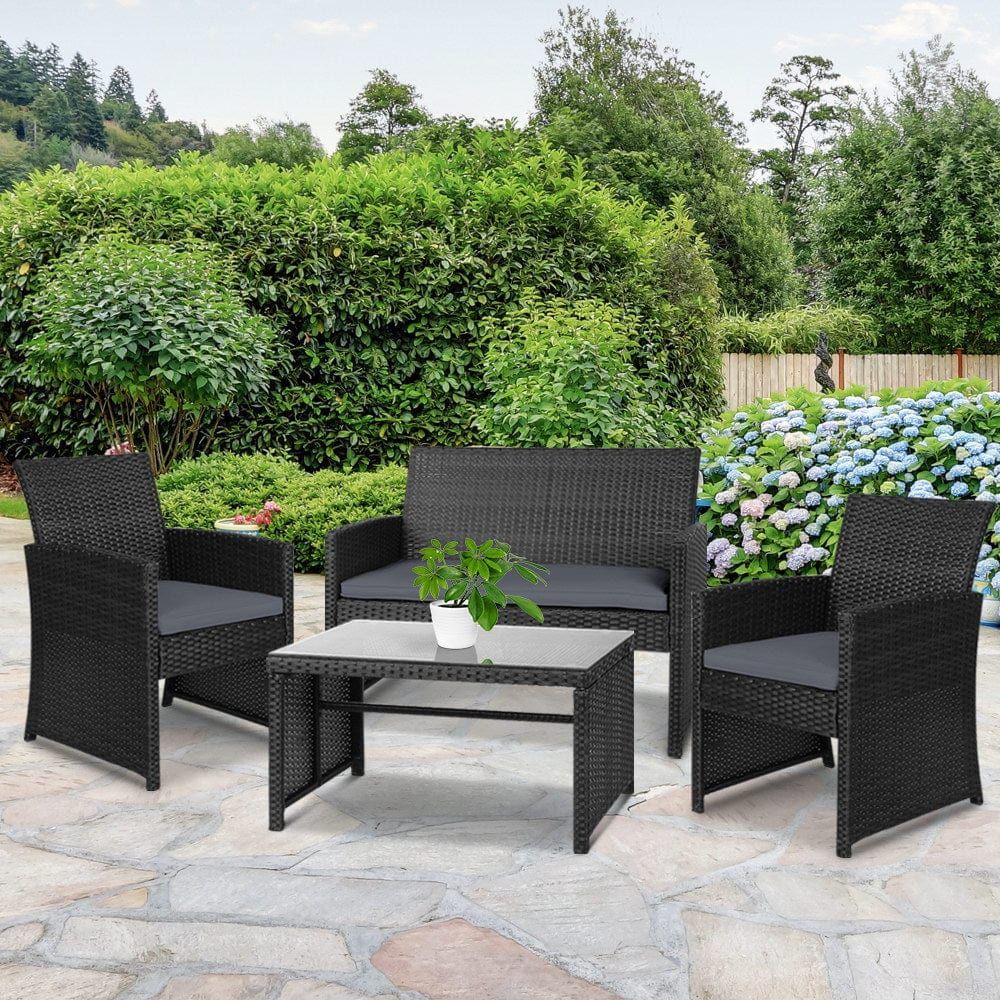 Premium Gardeon Rattan Outdoor Furniture Set - All-Weather Wicker Patio Lounge & Dining Set with Storage Cover (Black) - Perfect for Backyard, Garden, Poolside & Outdoor Entertaining
