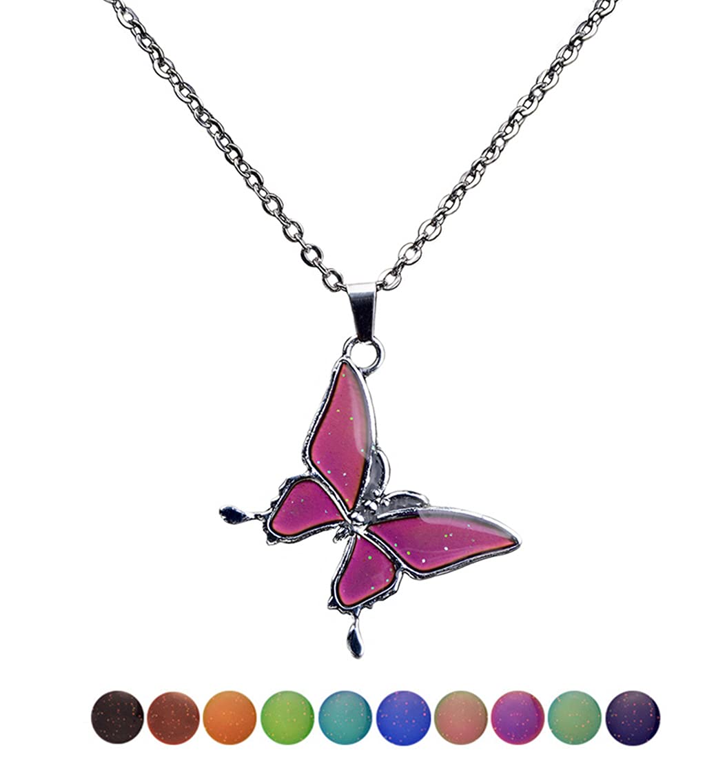 Temperature Sensing Color Changing Pendant Necklace - Heart, Butterfly, Turtle, Dolphin, Moon & Star Designs - Mood Jewelry Gift for Women & Girls - Perfect for Valentine's Day, Birthday & Anniversary Gifts