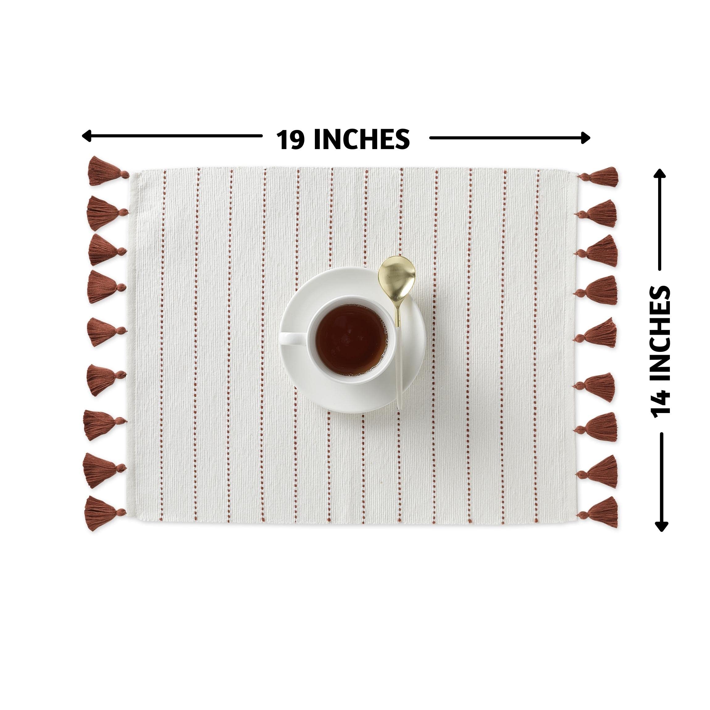 Folkulture 100% Cotton Woven Placemats Set of 4 - 14x19 Inch Farmhouse Table Mats with Tassels for Dining Table Decor, Kitchen, and Bohemian Home Decor in Terracotta - Perfect for Rustic Dinner Parties, Holiday Gatherings, and Everyday Use