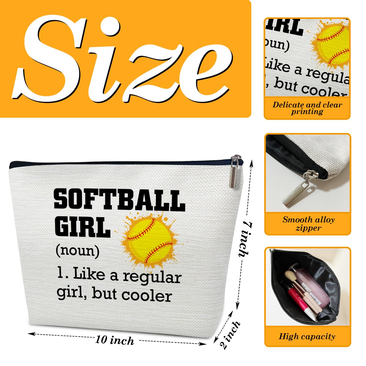 **Softball Makeup Bag - Inspirational Gifts for Players, Coaches & Softball Lovers - Sports Team Accessories for Women - Perfect for Travel, Games & Everyday Use**