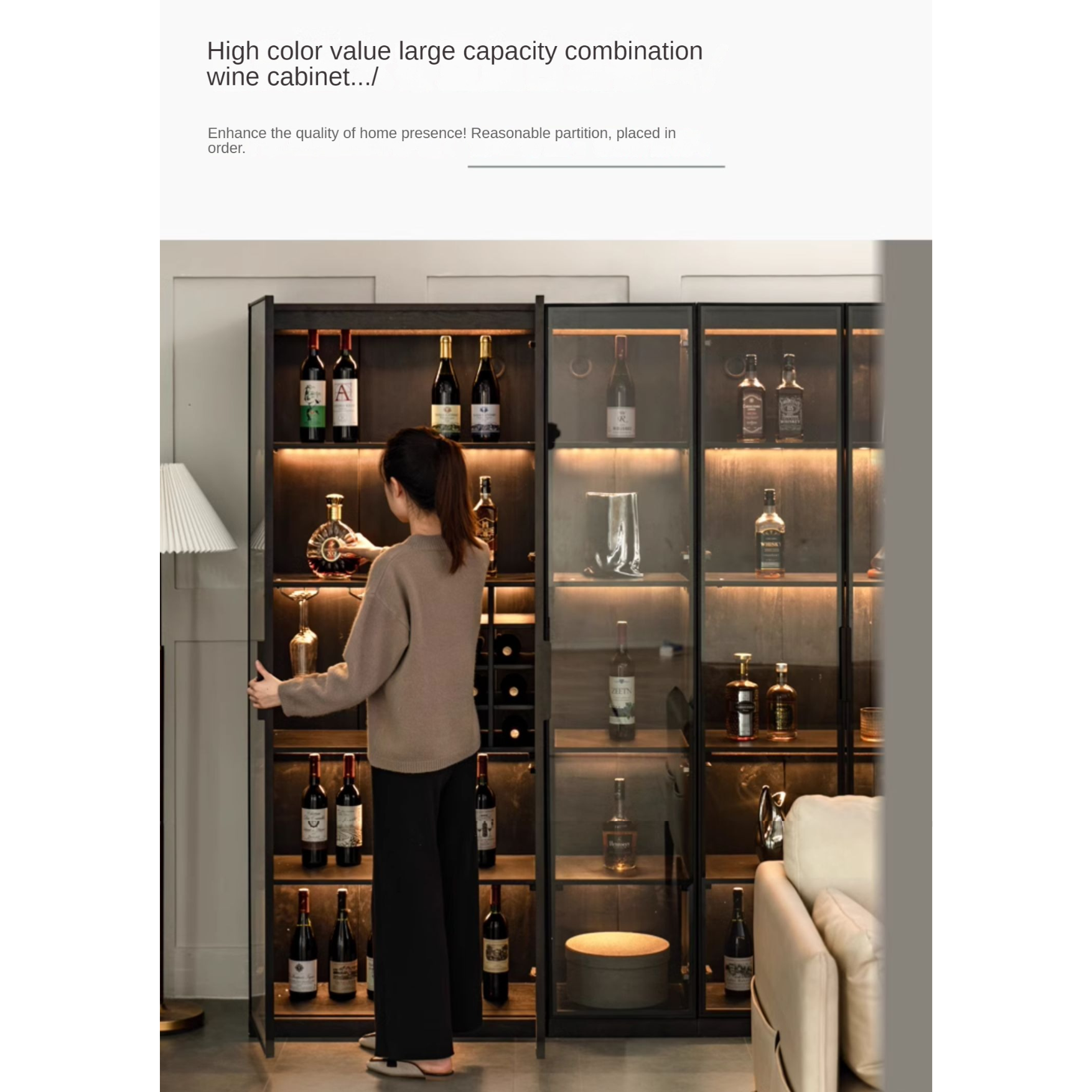 Premium Oak Solid Wood Wine Cabinet with Glass Doors - Elegant Display for Wine Bottles, Perfect for Dining Room, Bar, or Home Cellar Storage