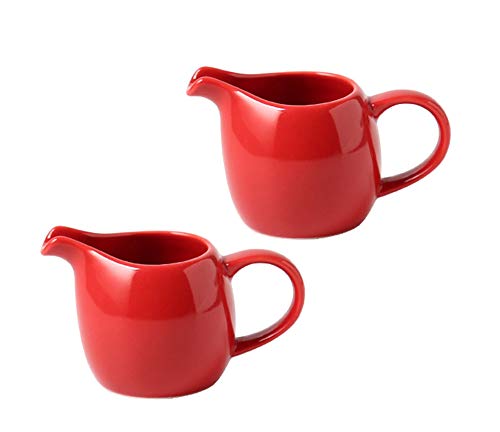 CHOOLD 2-Piece Mini Ceramic Creamer Set with Handle - 1.5 oz Small Coffee Milk Pitcher for Espresso, Tea & Hot Chocolate - Perfect for Cafes, Restaurants & Home Kitchens (Red)