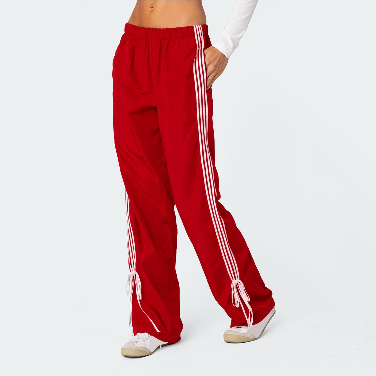 Y2K Women's Baggy Sweatpants with Side Stripes & Bow - Low Waist Straight Leg Cargo Pants | Streetwear Fashion for Casual Wear, Lounge & Hip Hop Style