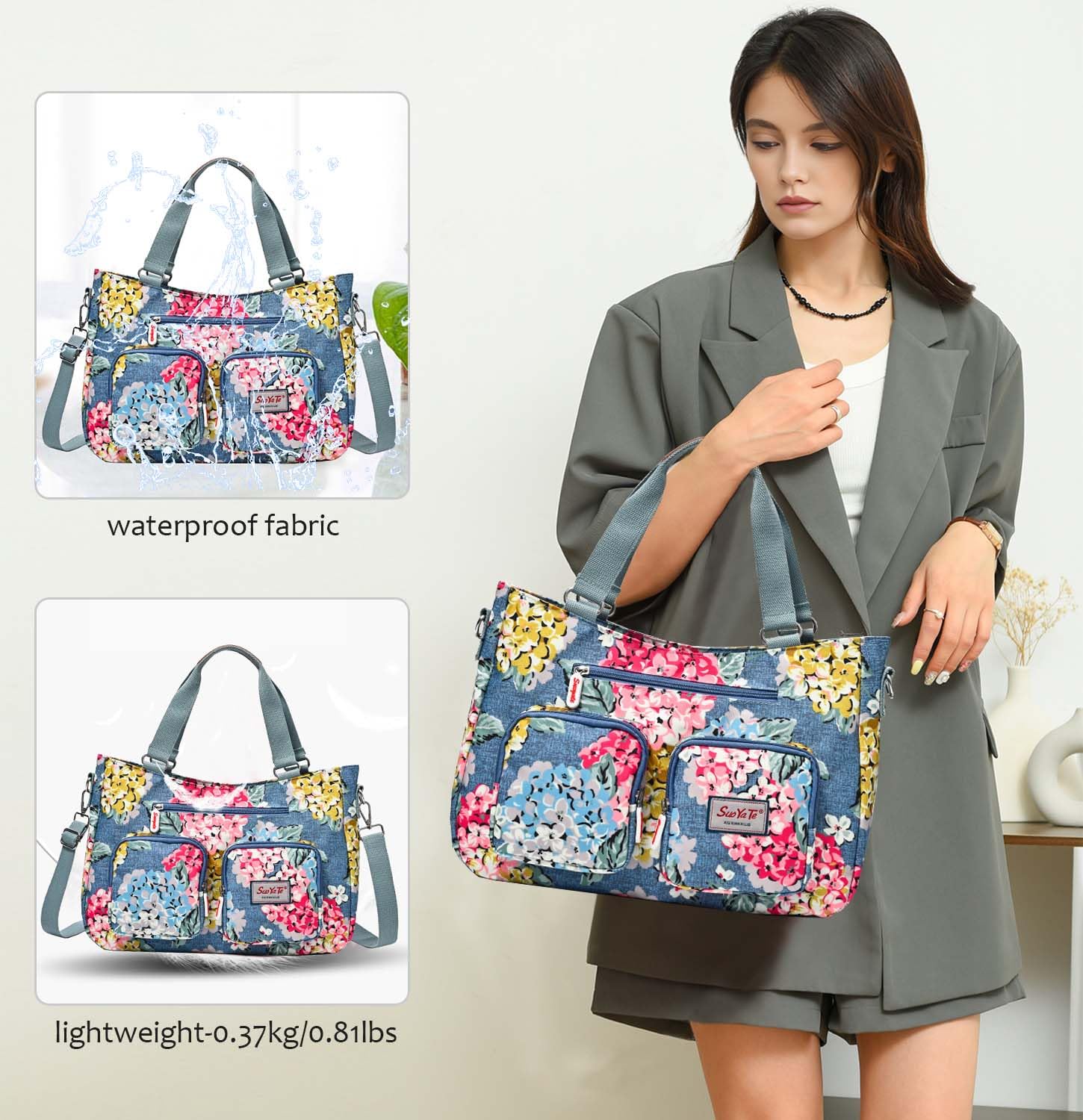 Waterproof Nylon Women's Utility Tote Bag with Multiple Pockets - Durable Shoulder Purse for Teachers, Nurses & Professionals - Perfect for Work, Travel & Everyday Use