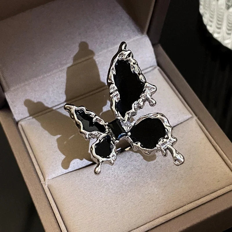 Elegant Chunky Butterfly Black Cocktail Ring for Women | HR776 | Perfect for Evening Parties, Weddings & Special Occasions