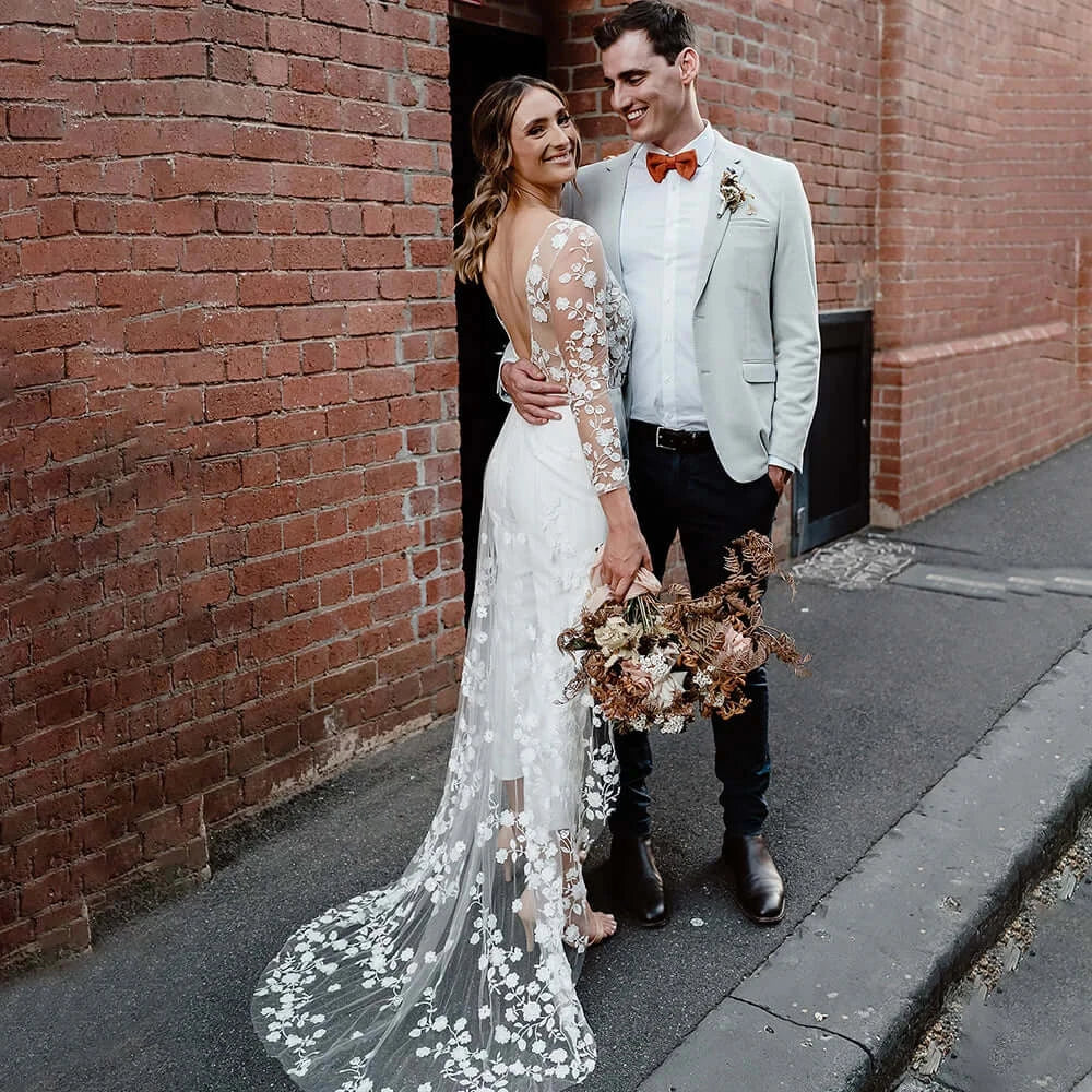 Elegant Floral Lace Backless Wedding Dress Jumpsuit - Perfect for Beach Weddings, Vow Renewals & Romantic Photoshoots