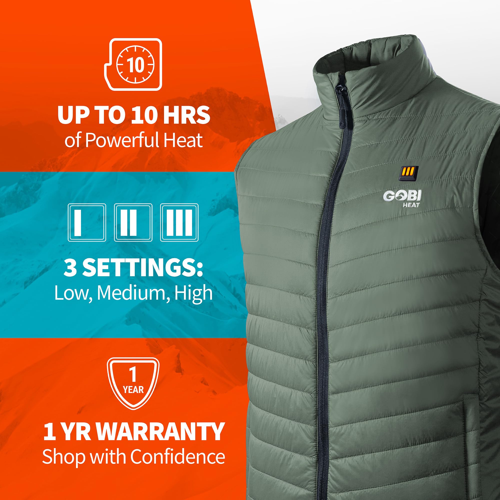 Heated Vest for Men - 10 Hours Battery Life with USB Charger | Machine Washable Winter Jacket for Outdoor Activities, Hiking & Camping