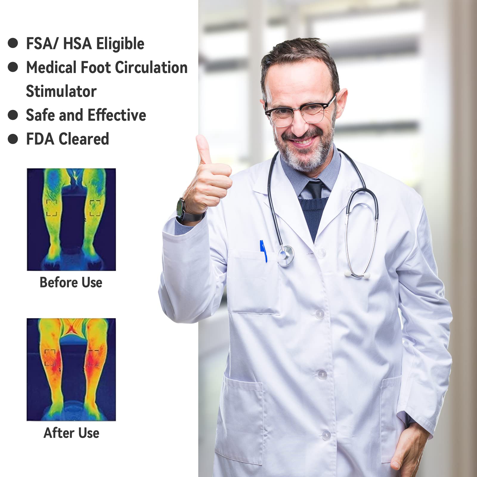 OSITO EMS Foot Massager for Neuropathy & Pain Relief - FSA/HSA Eligible TENS Unit with Electronic Acupuncture - Improves Circulation, Reduces Swelling & Stimulates Muscles in Feet/Ankles - Perfect for Home Relaxation, Diabetic Care & Post-Workout Recovery