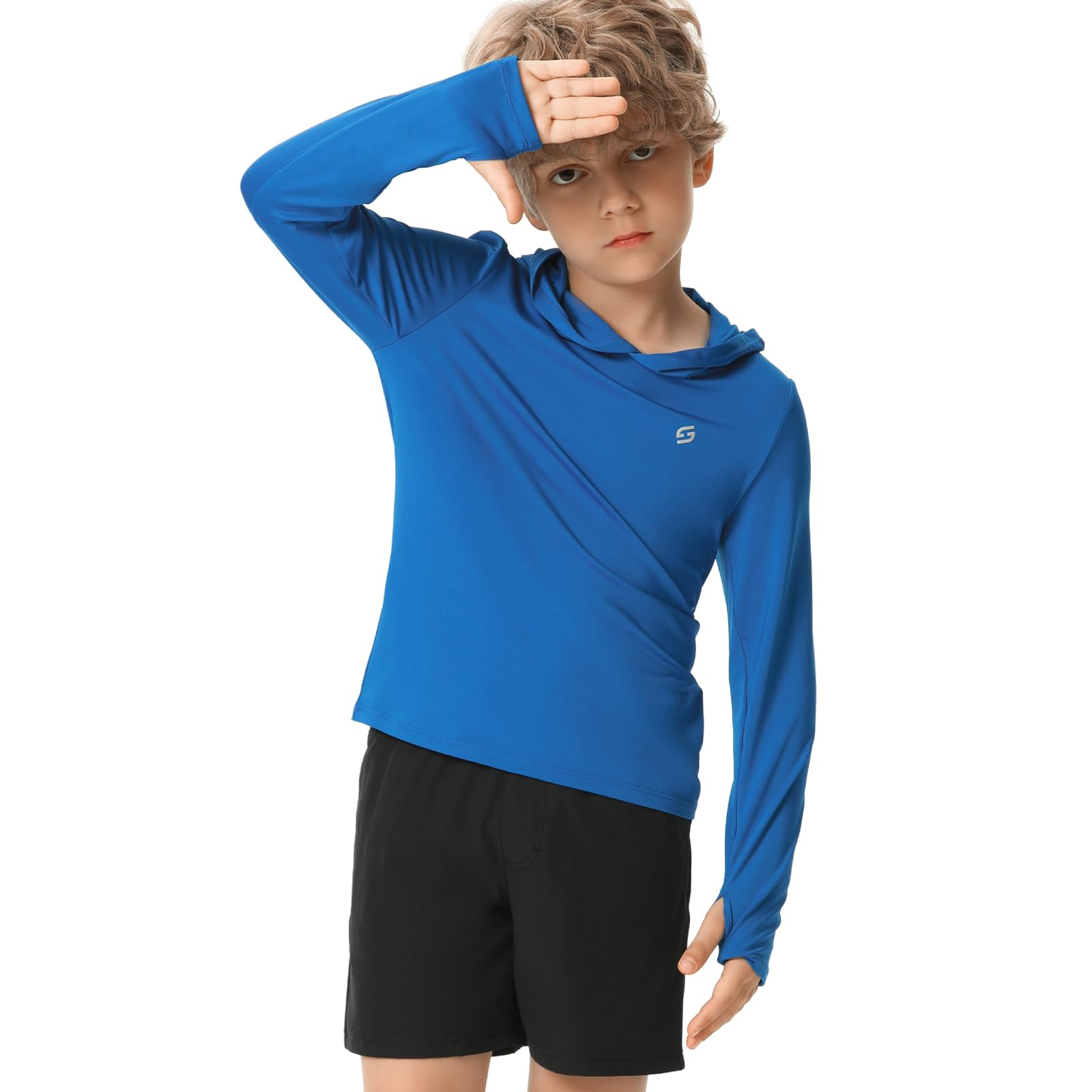 HODOSPORTS Boys UPF 50+ Long Sleeve Rash Guard Swim Shirt - Sun Protective Hooded Swimwear for Kids, Perfect for Swimming, Hiking & Beach Activities