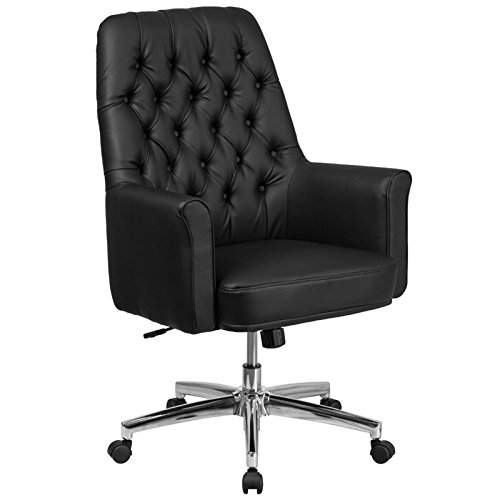 UrbanPro Traditional Leather Mid Back Swivel Office Chair - Black Ergonomic Executive Desk Chair for Home & Business Workspaces