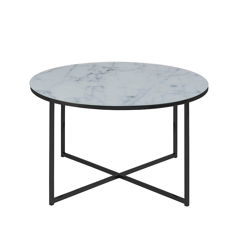 KOLINA 80cm White Glass Marble Round Coffee Table - Modern Living Room Centerpiece for Home Decor & Small Space Furniture